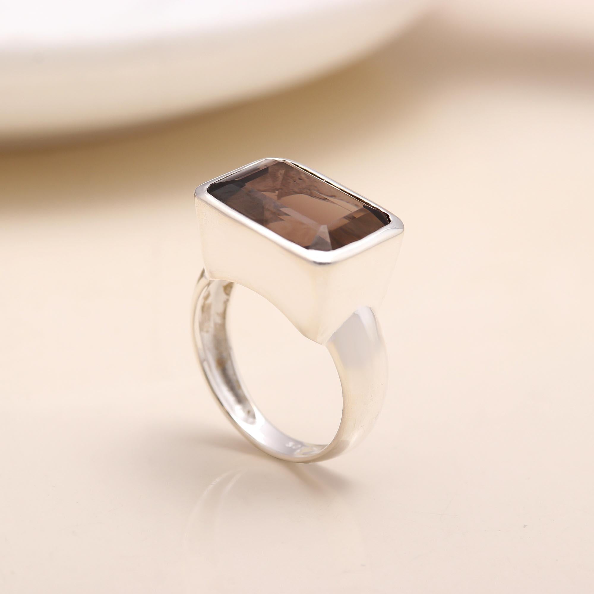 The Modern Monolith: Rectangular Smoky Quartz Ring