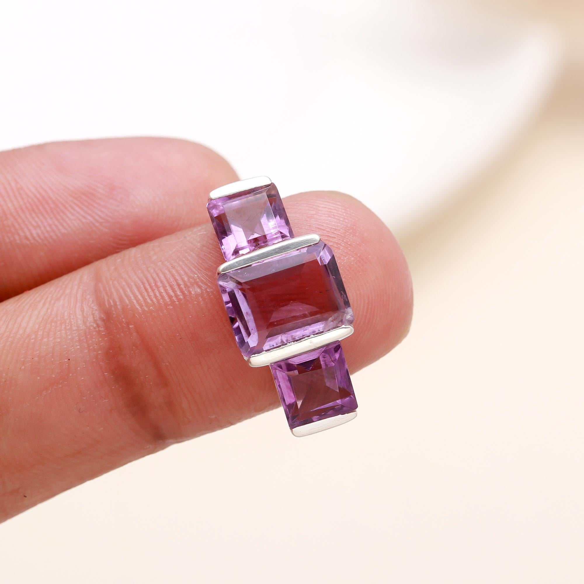The Amethyst Trilogy: Modern Three Stone Ring