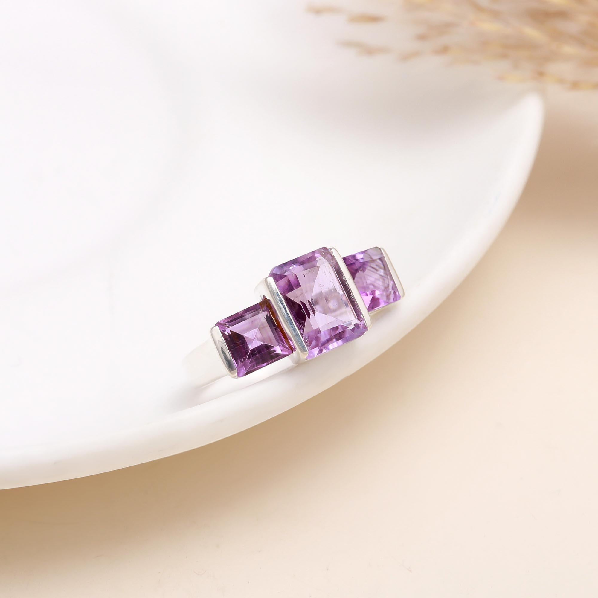 The Amethyst Trilogy: Modern Three Stone Ring