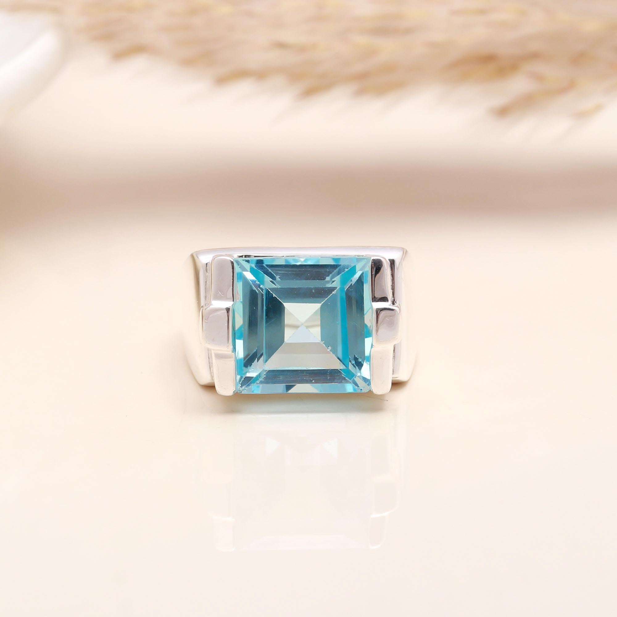The Azure Deco: Blue Topaz Geometric Ring