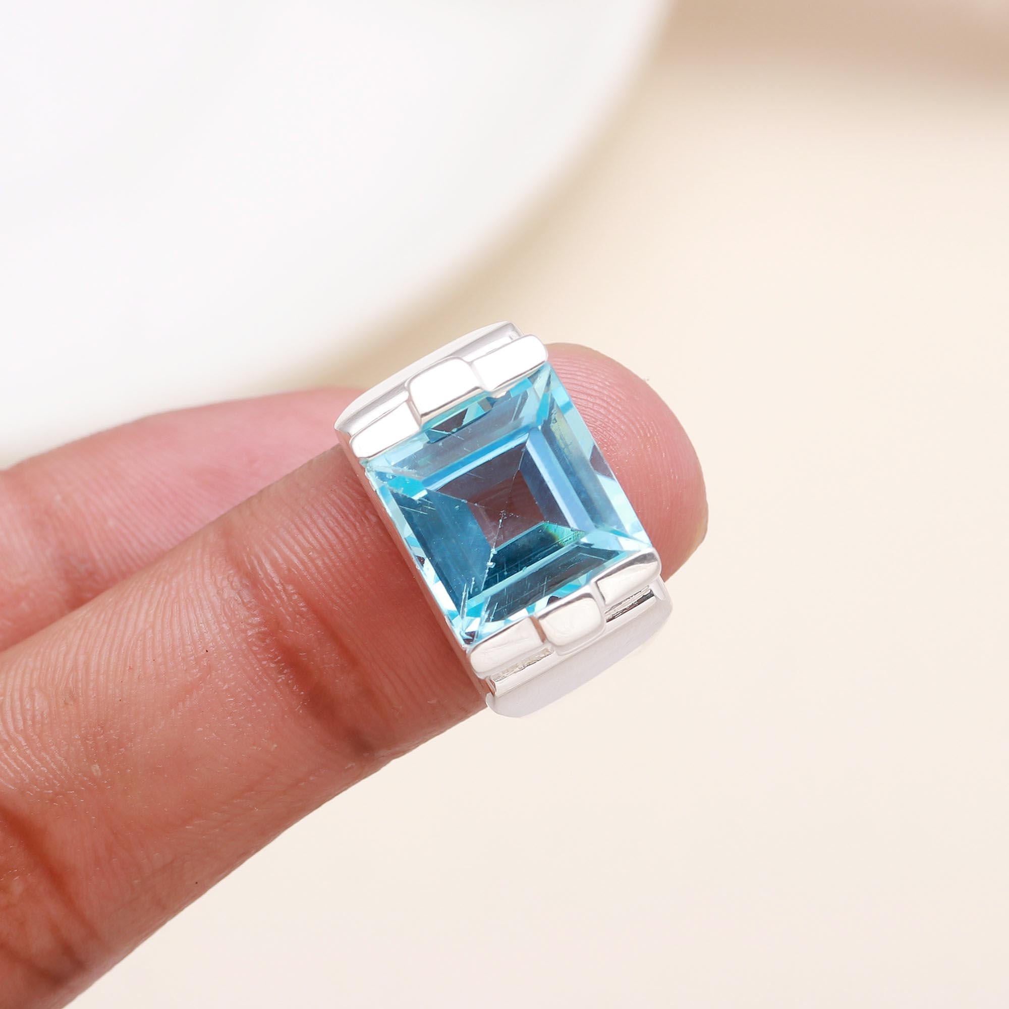 The Azure Deco: Blue Topaz Geometric Ring