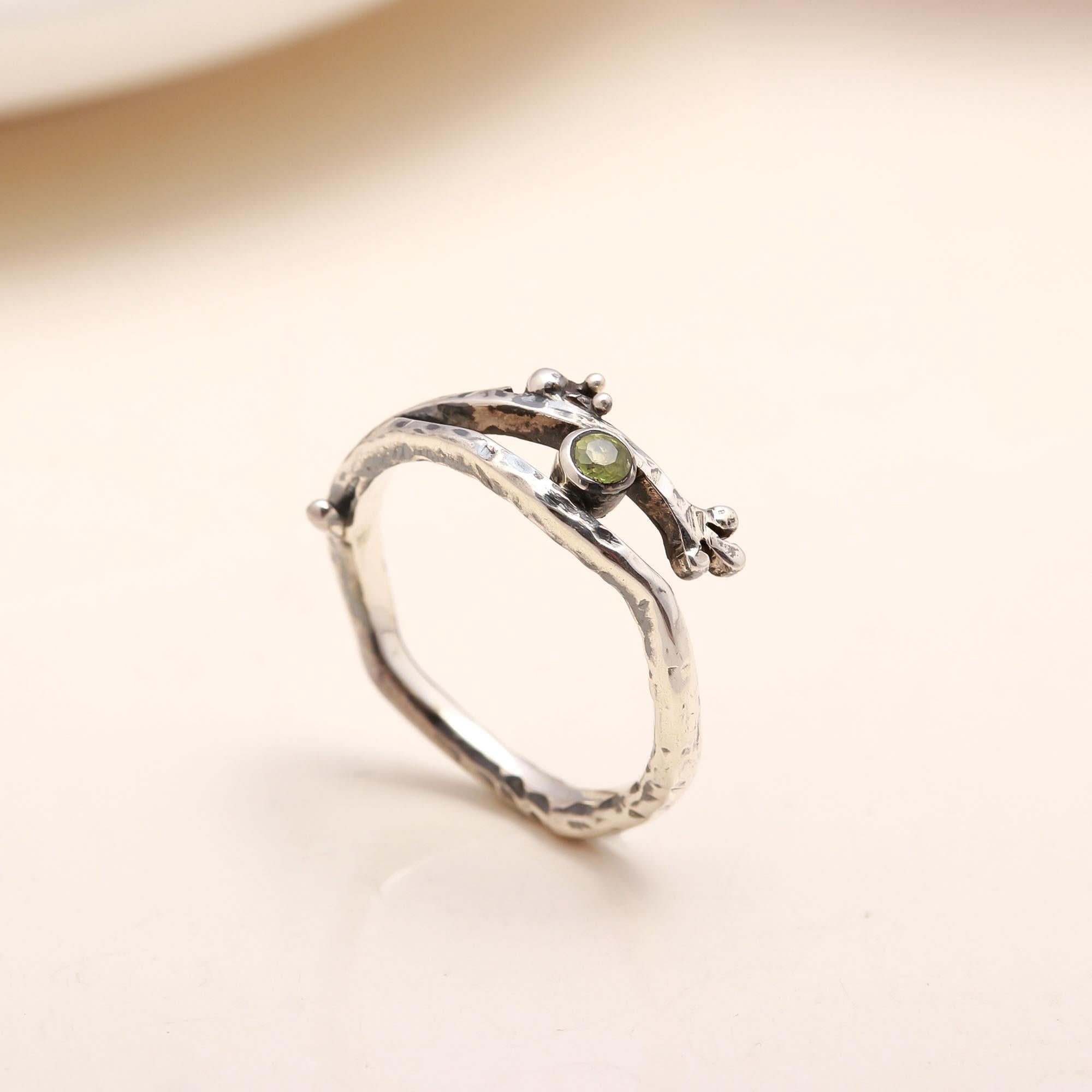 Round Peridot: Organic Branch Bypass Ring