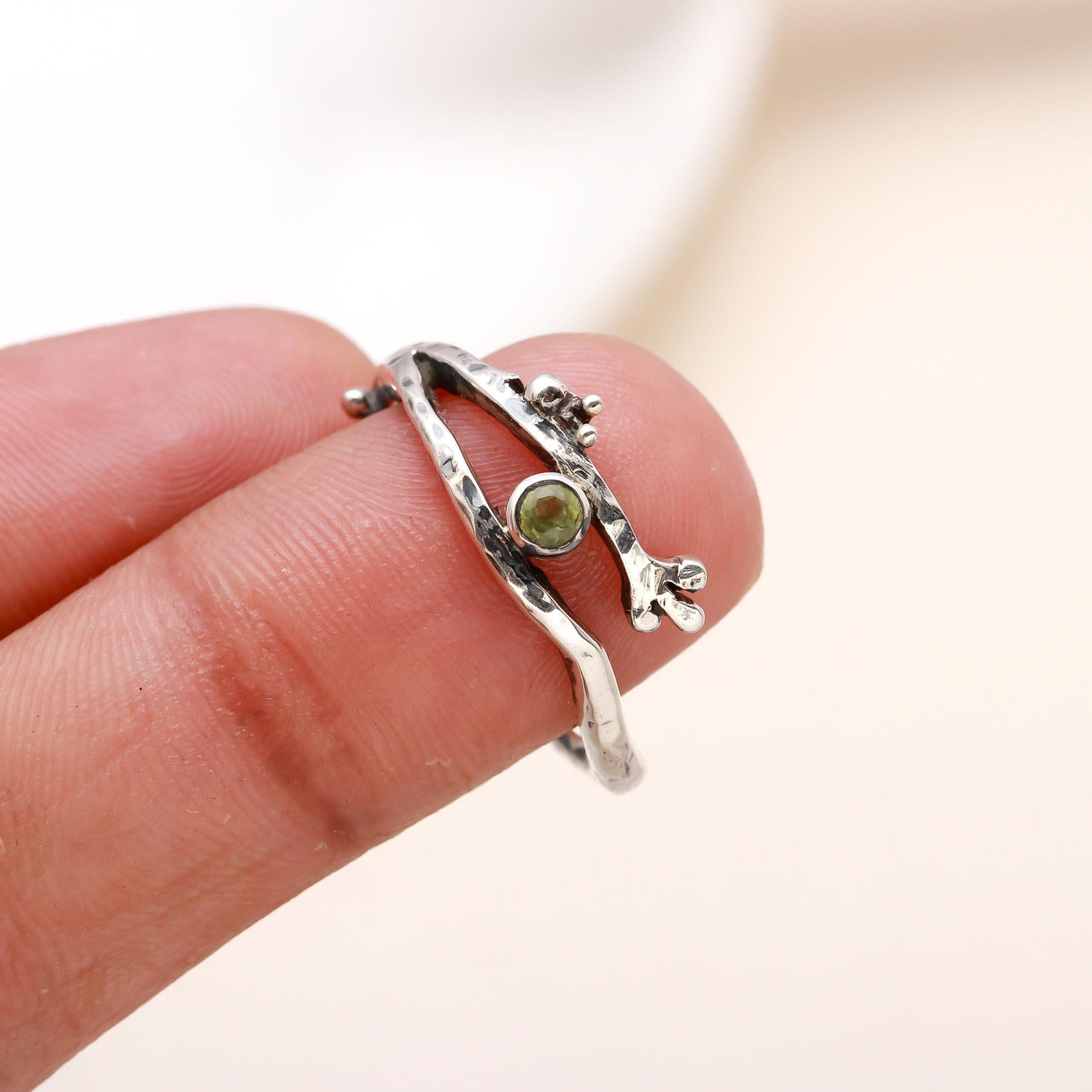 Round Peridot: Organic Branch Bypass Ring