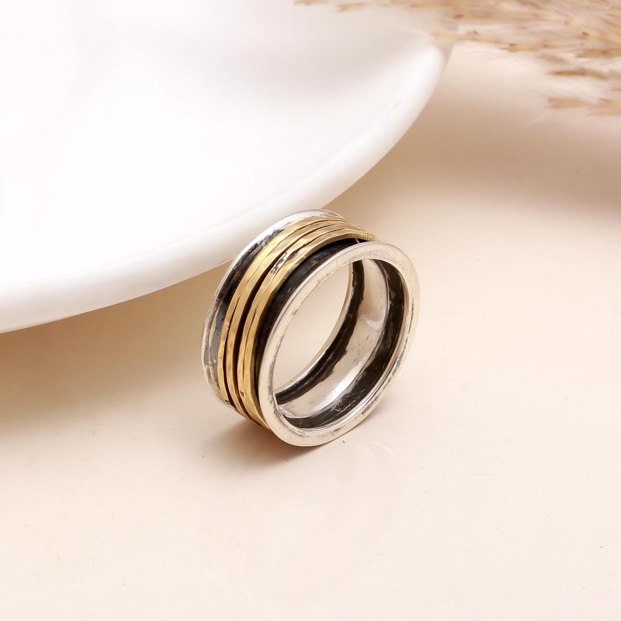 The Zen Trio: Wide Band Mixed Metal Spinner Ring