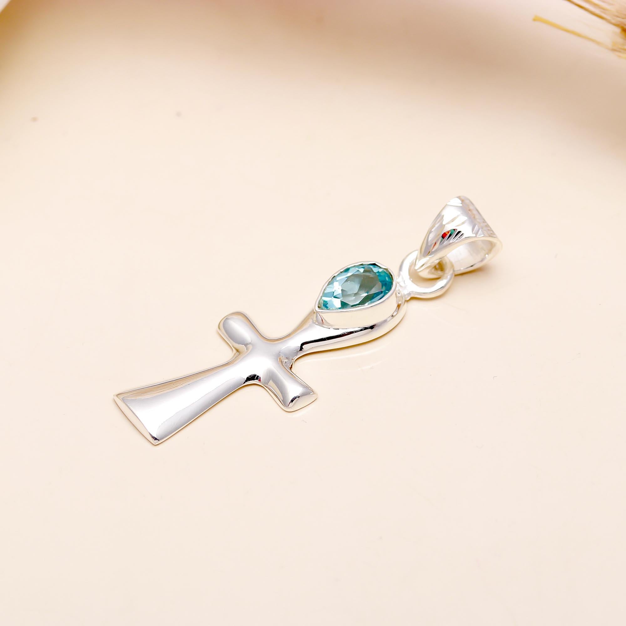 The Azure Prism: Blue Topaz Square Modern Silver Pendant