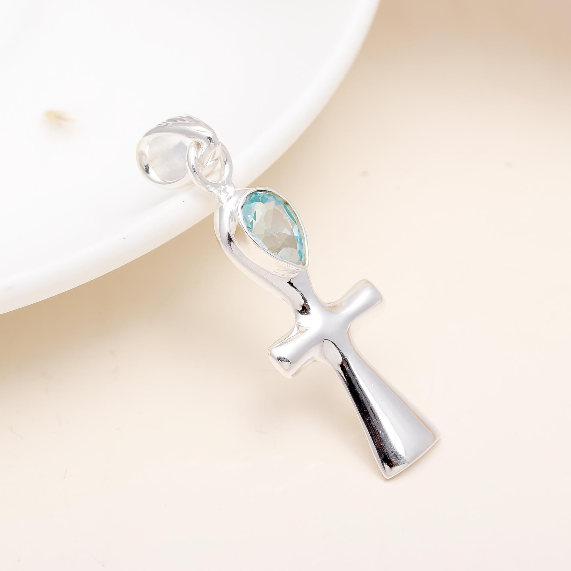 The Azure Prism: Blue Topaz Square Modern Silver Pendant