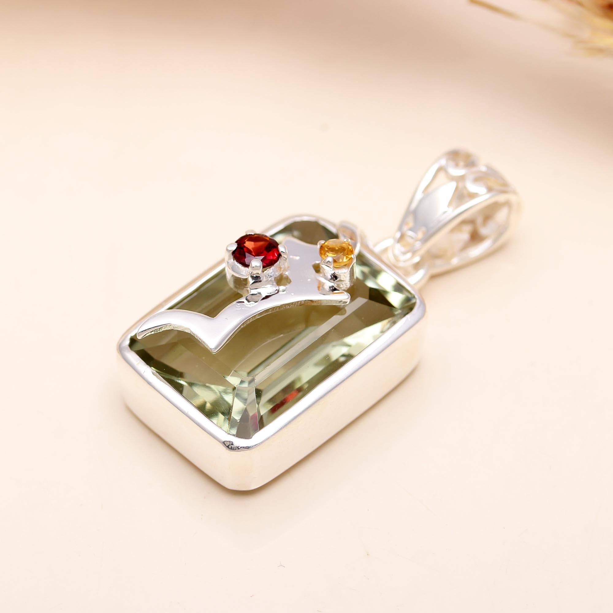 The Nature's Palette: Green Amethyst & Multi-Gem Pendant