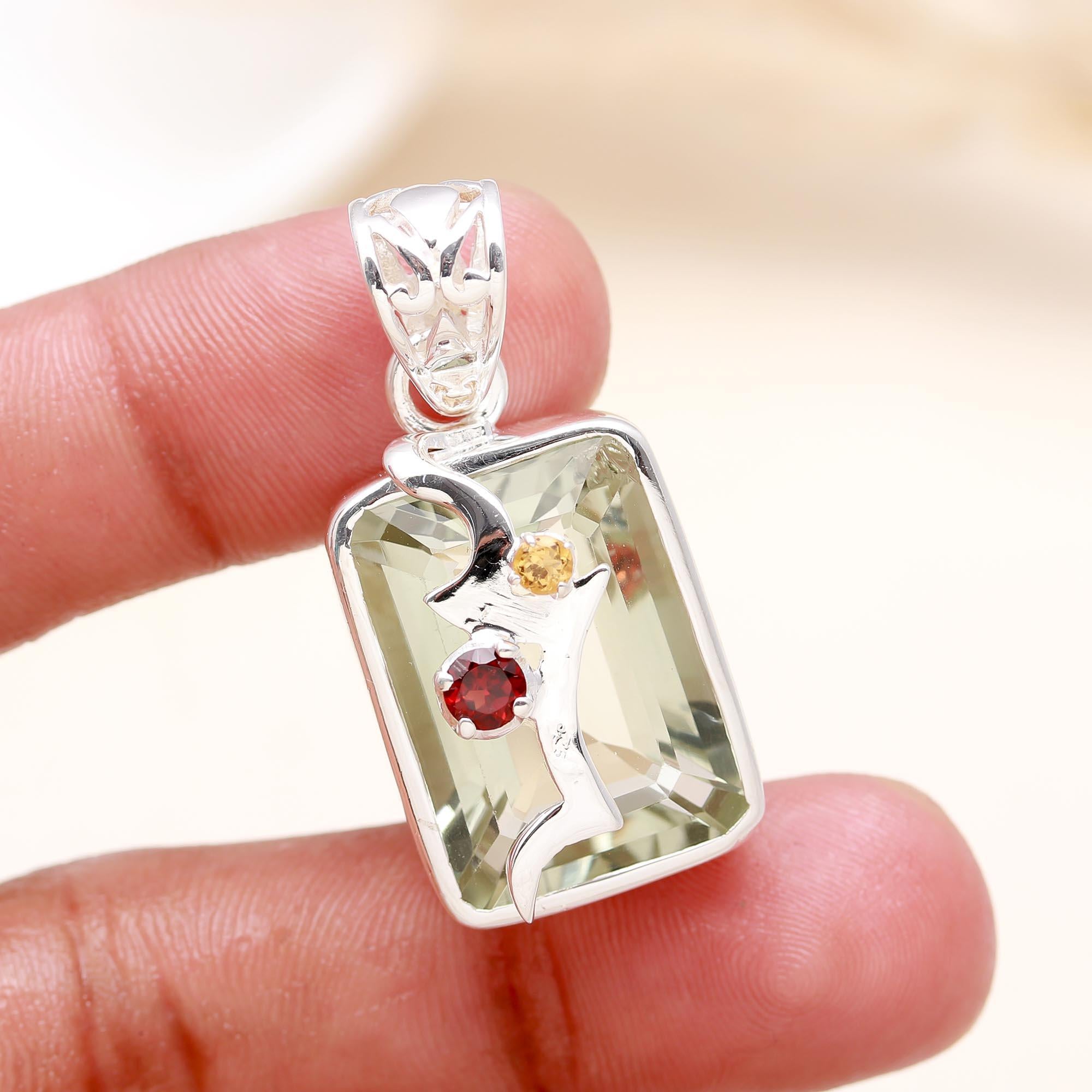 The Nature's Palette: Green Amethyst & Multi-Gem Pendant