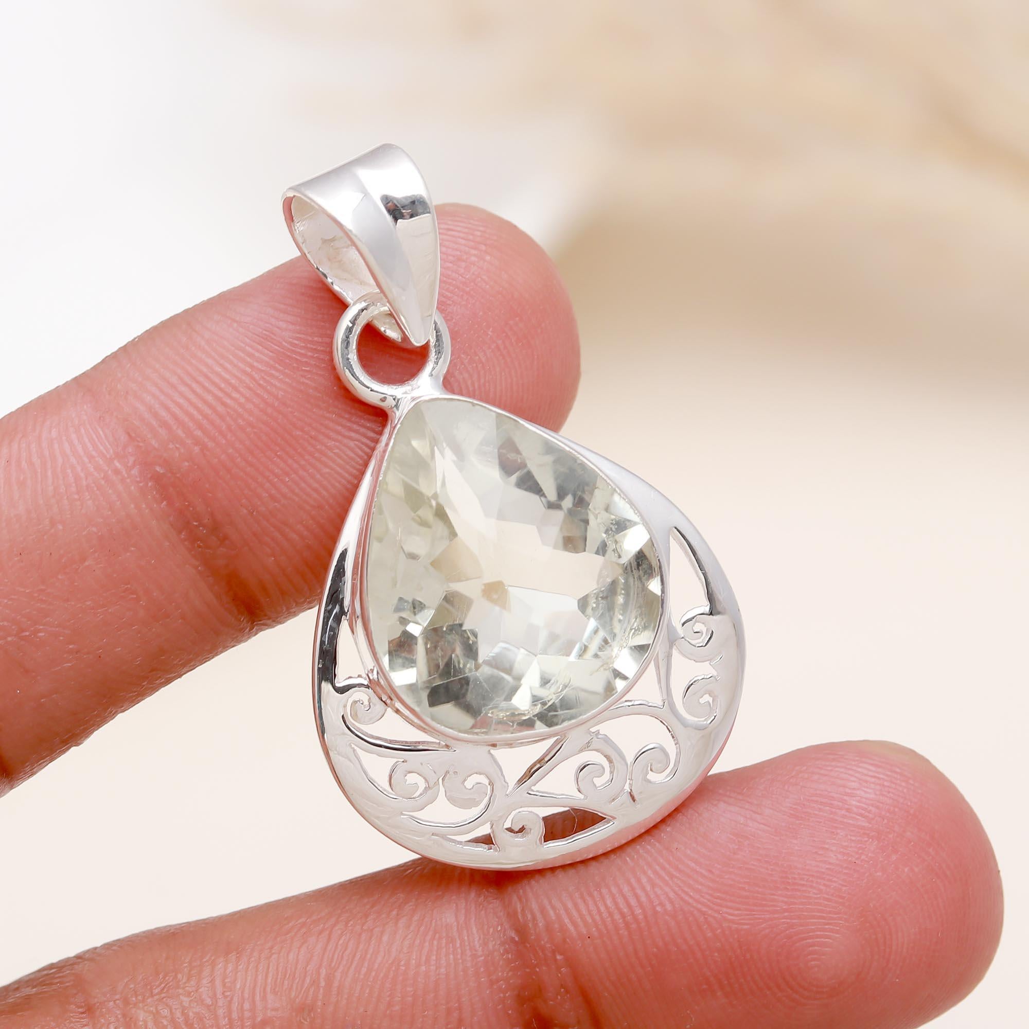 The Mint Drop: Green Amethyst Pear Filigree Pendant