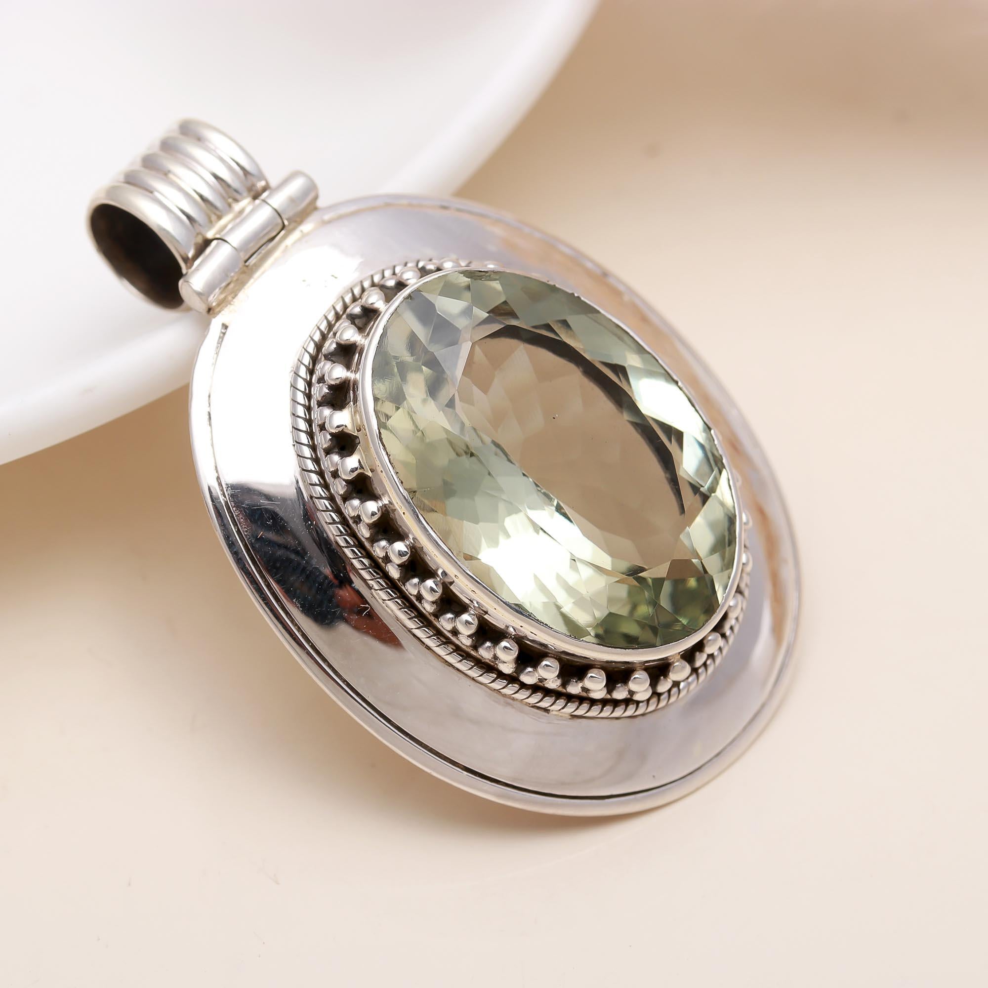 The Vintage Mint: Large Green Amethyst Textured Pendant