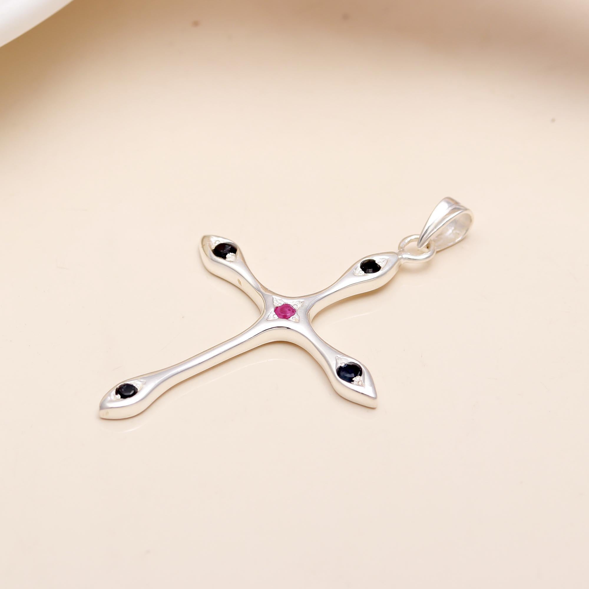 The Divine Gem Cross : Black Spinel & Ruby Cross