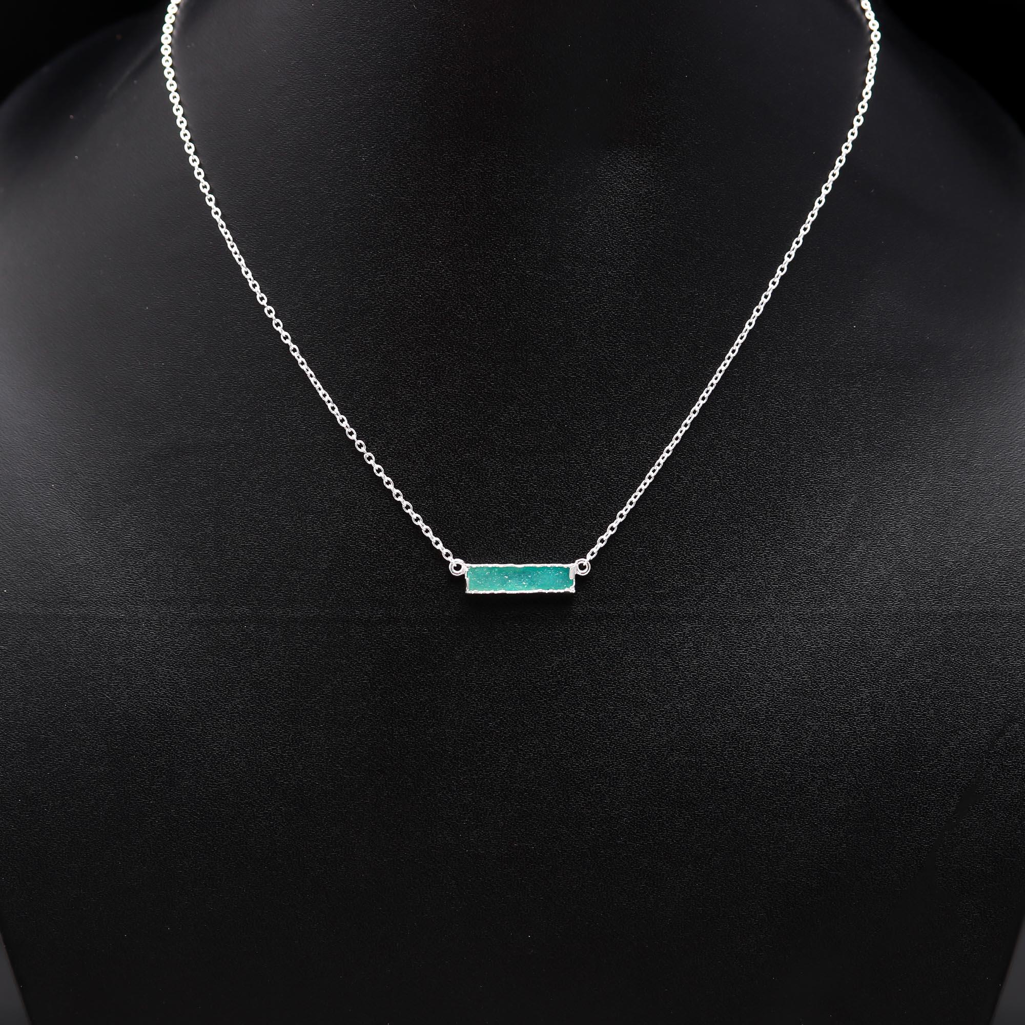 925 Silver Turquoise Bar Pendant Necklace