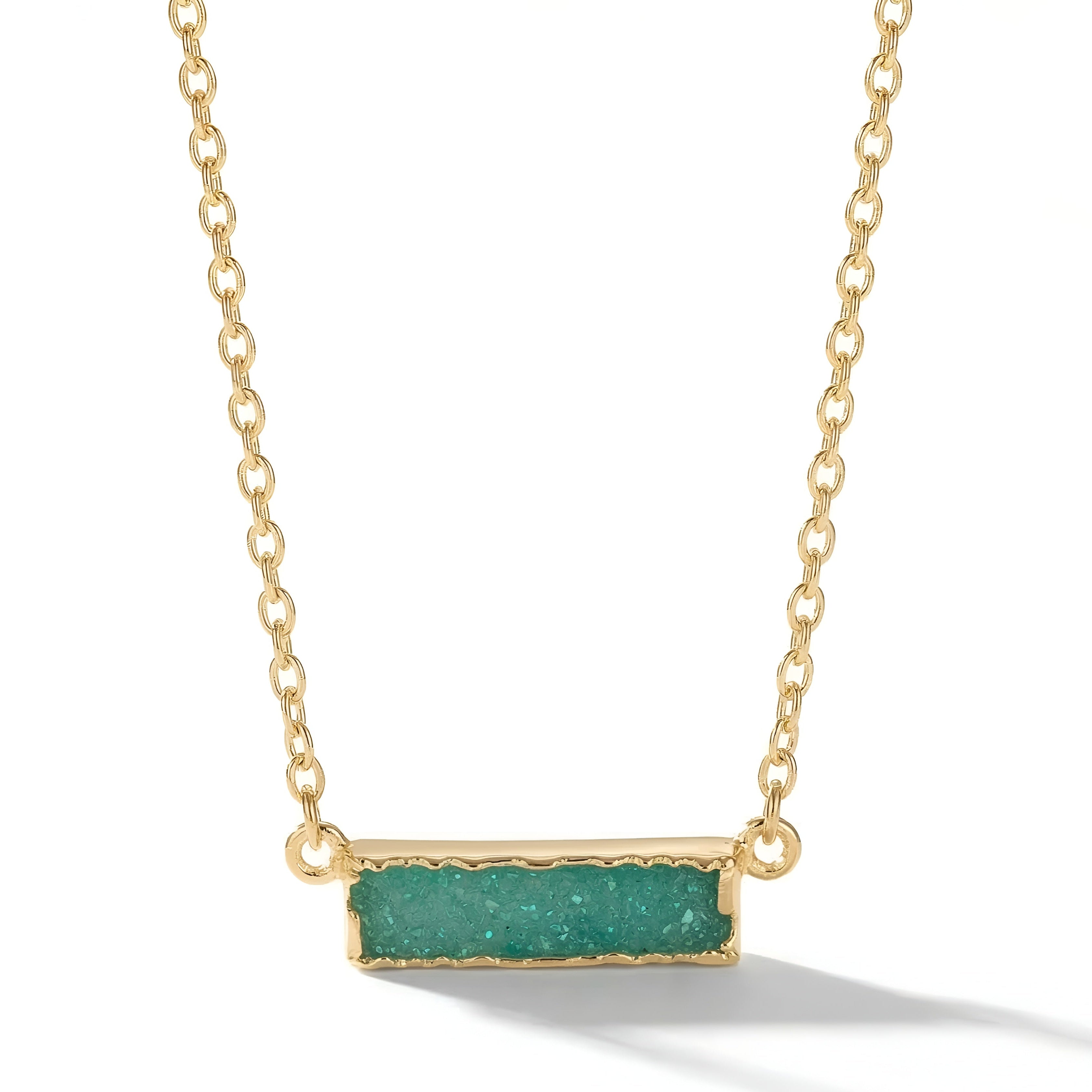 The Verdant Stardust: Green Drusy Bar Silver Necklace