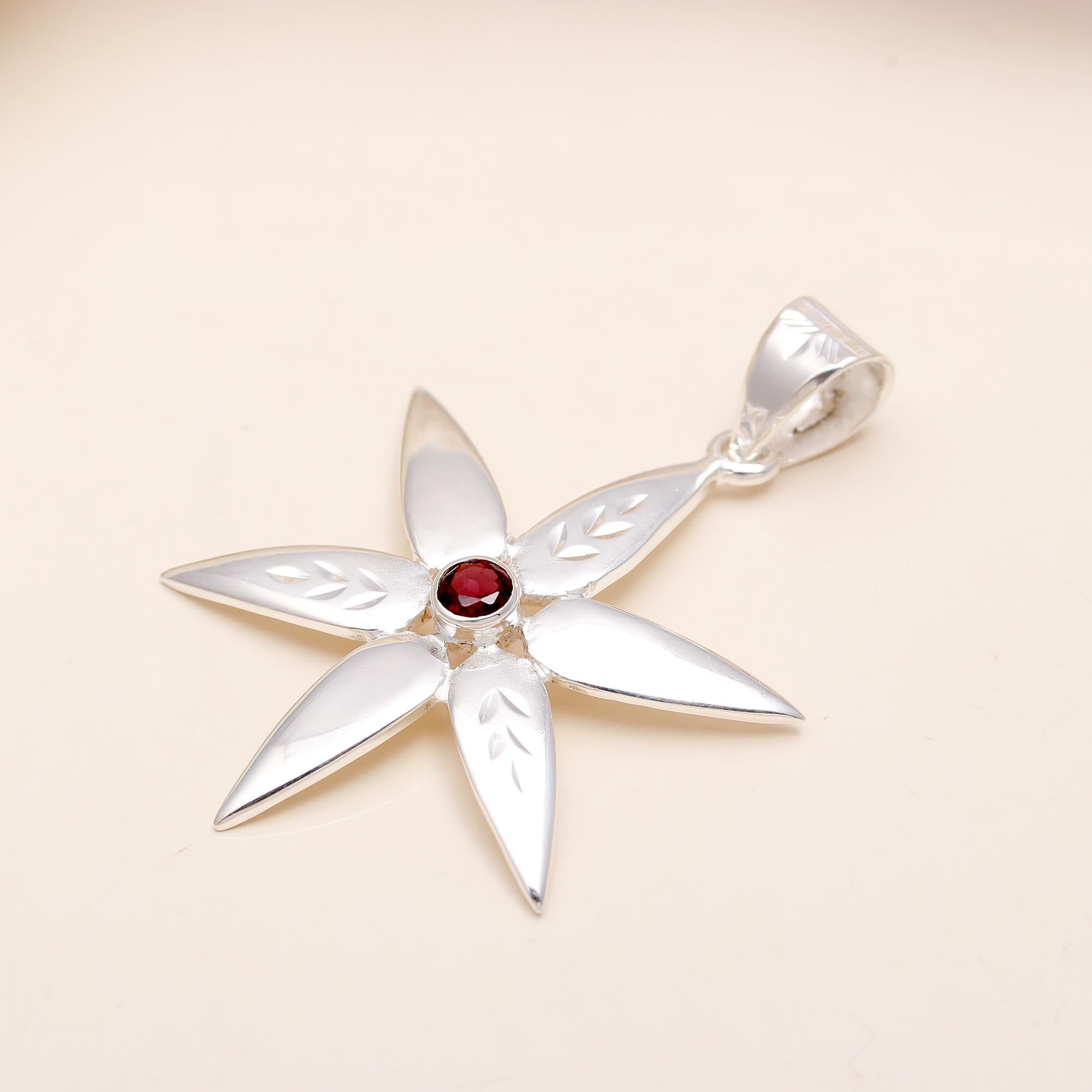 The Starflower Point: Garnet Pointed Flower Pendant