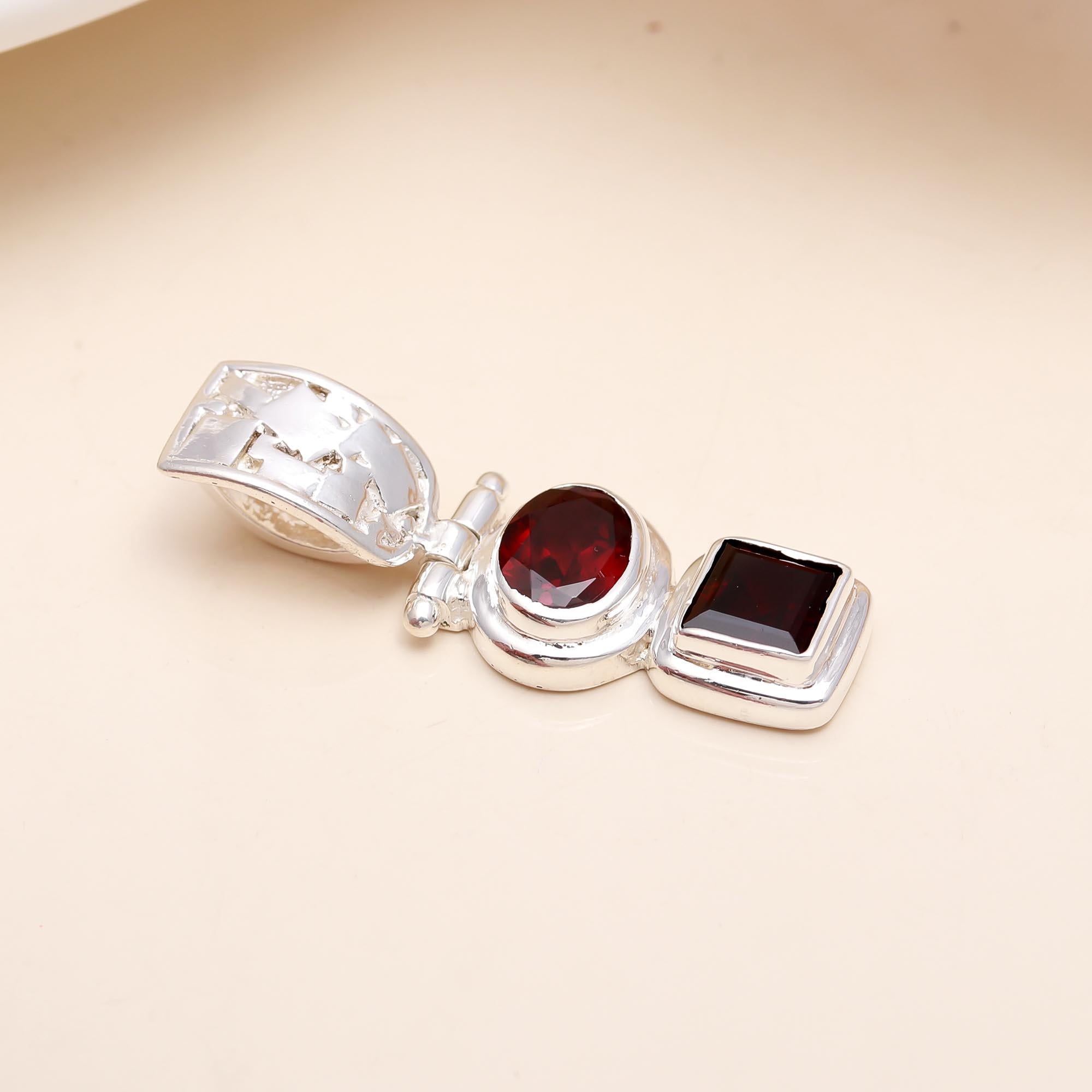 The Geometric Duo : Square & Round Garnet Drop Pendant