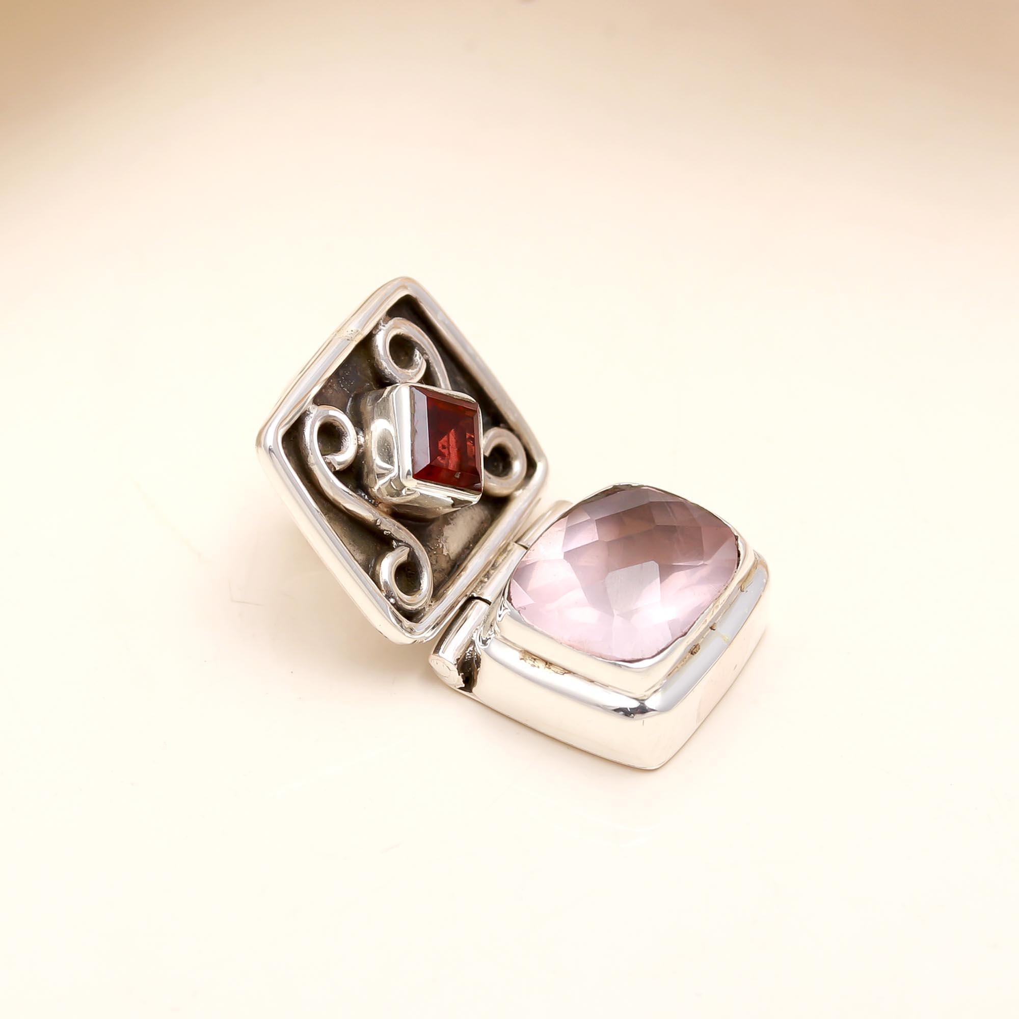 Designer Sqaure Box Pendant With Amethyst & Garnet Gemstone