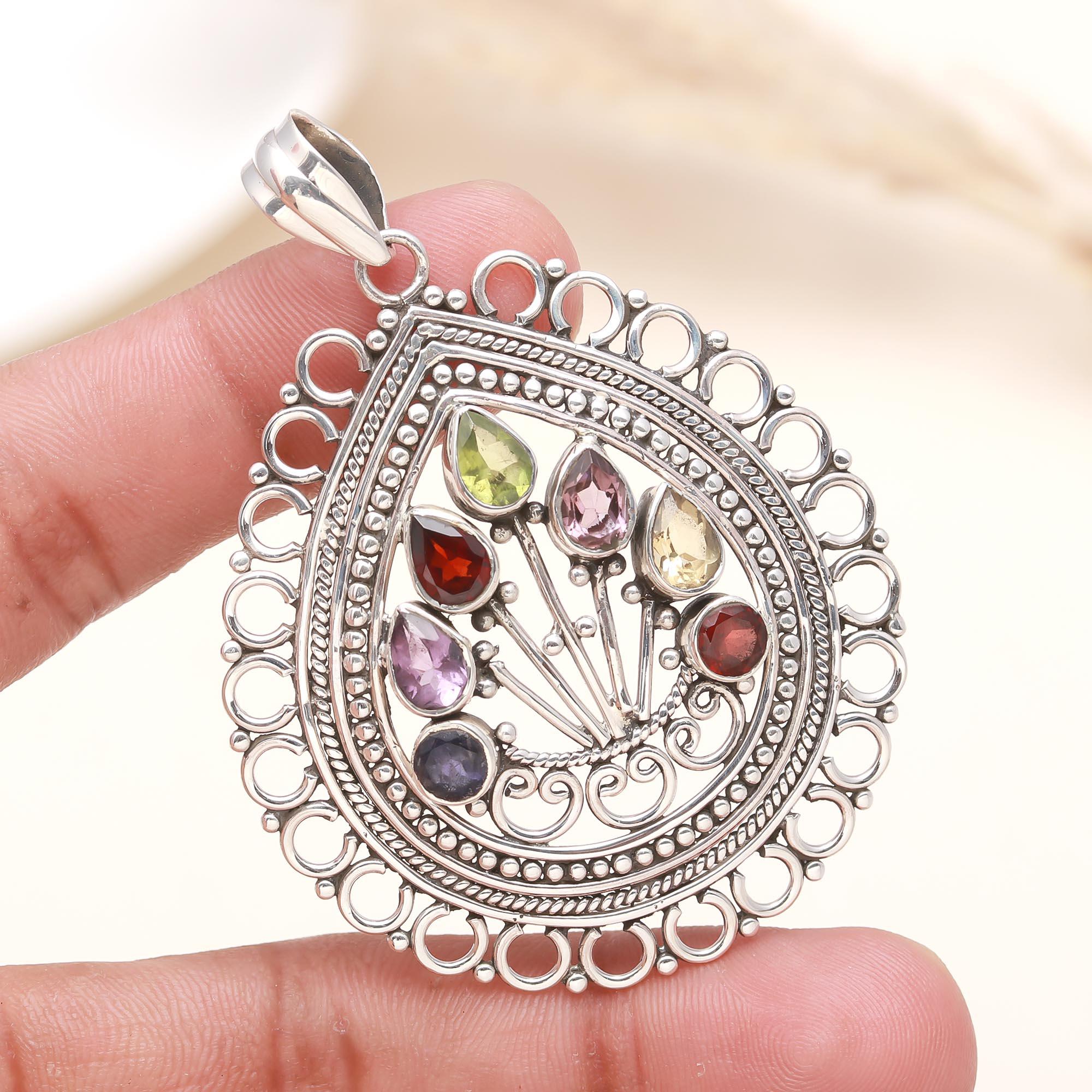 The Boho Bouquet: Multi-Gemstone Teardrop Medallion