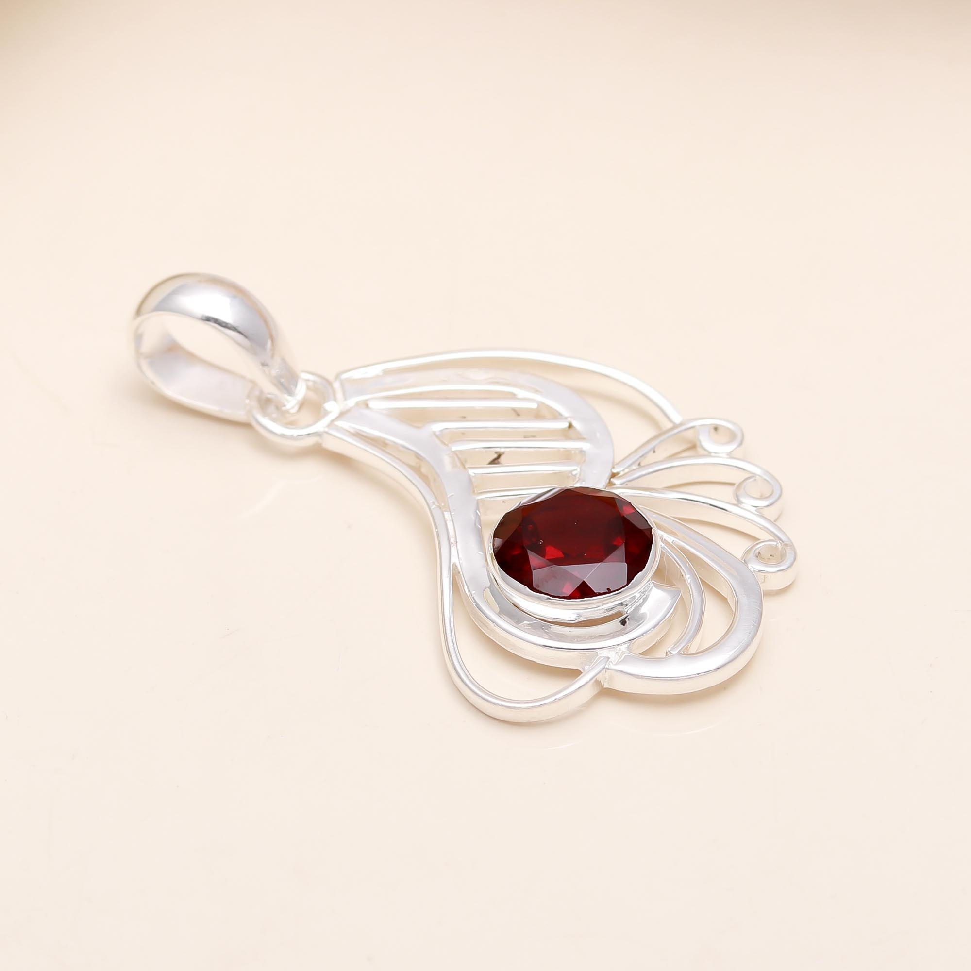 Red Garnet Pendant 925 Sterling Silver Pendant