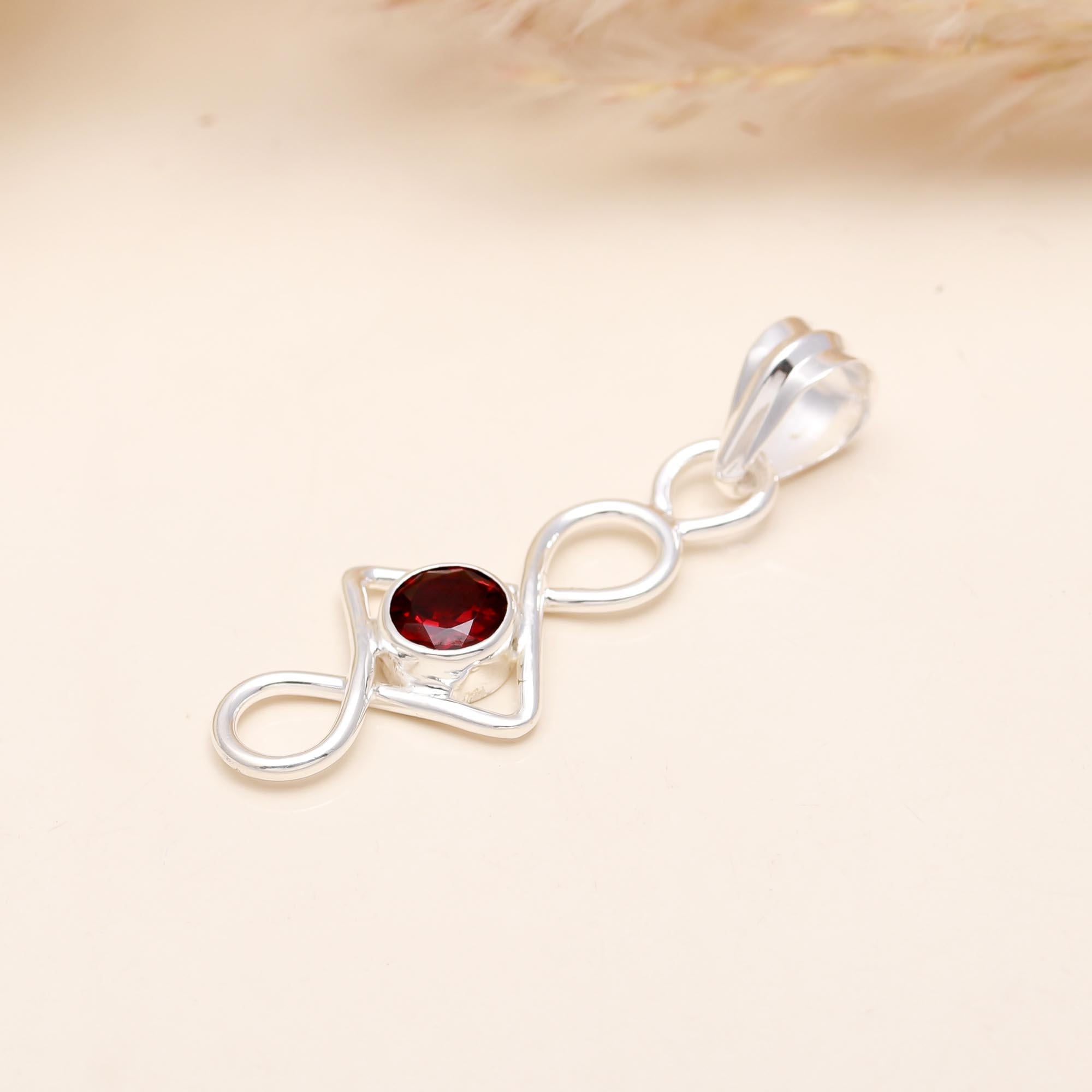 Red Garnet Gemstone Pendant in 925 Sterling Silver