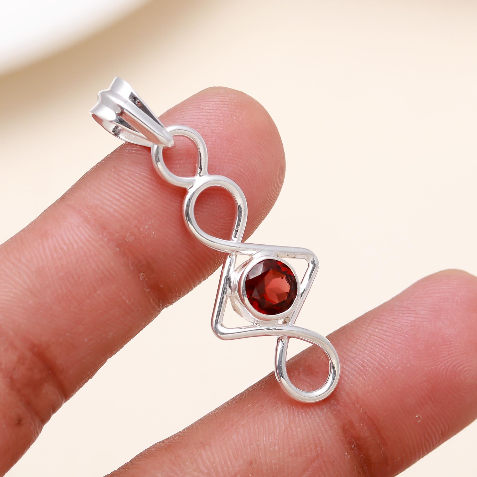 Red Garnet Gemstone Pendant in 925 Sterling Silver