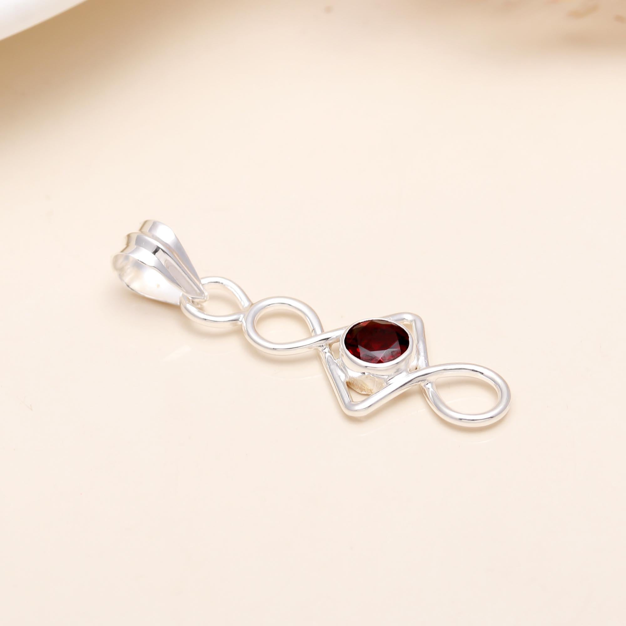 Red Garnet Gemstone Pendant in 925 Sterling Silver
