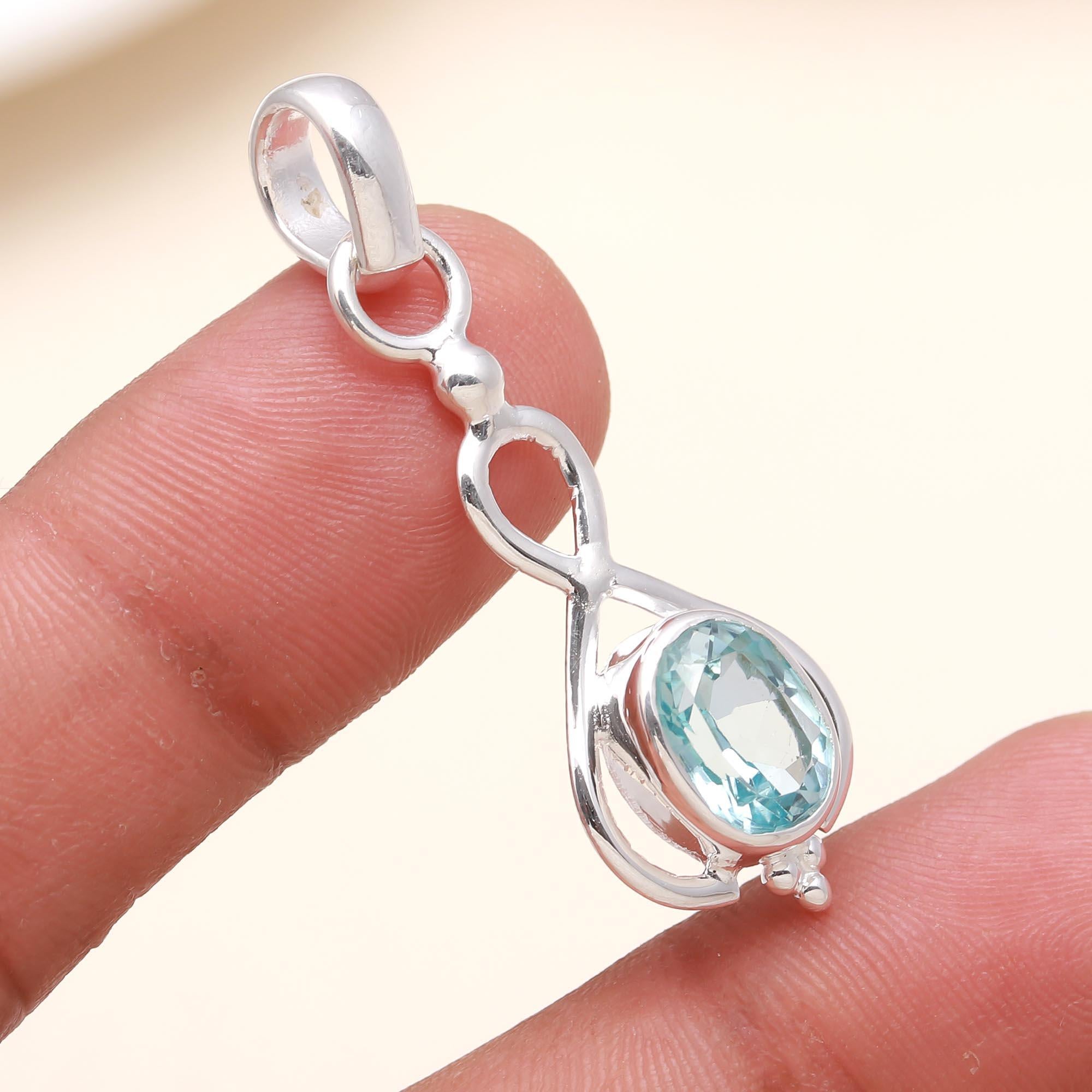 Blue Topaz Natural Gemstone Pendant in 925 Sterling Silver