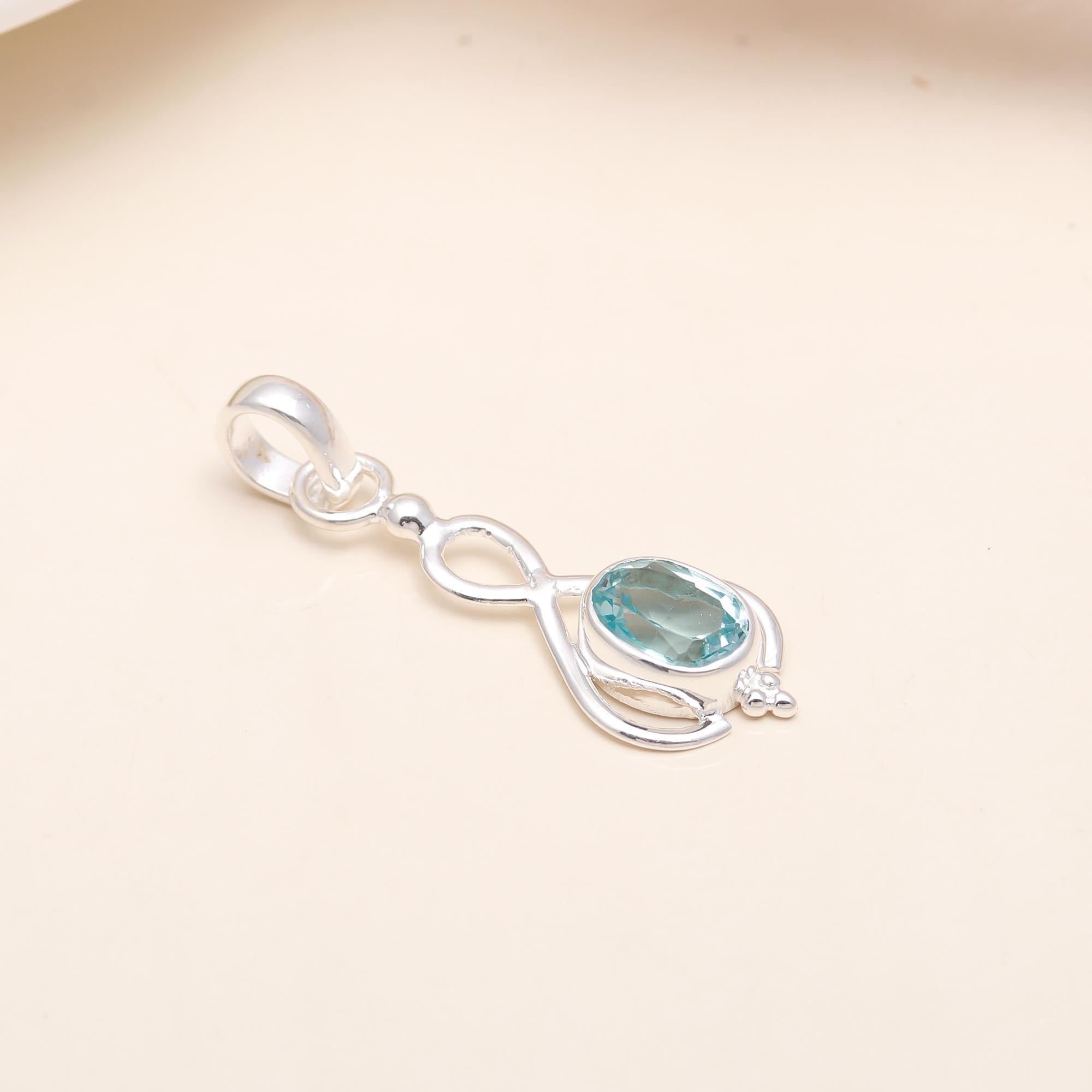 Blue Topaz Natural Gemstone Pendant in 925 Sterling Silver