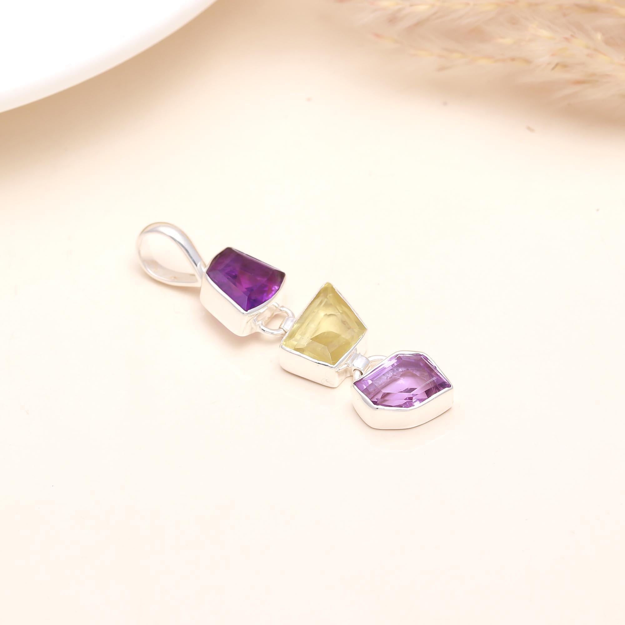 Natural Multi-Colour Gemstone Mixed Shape Pendant
