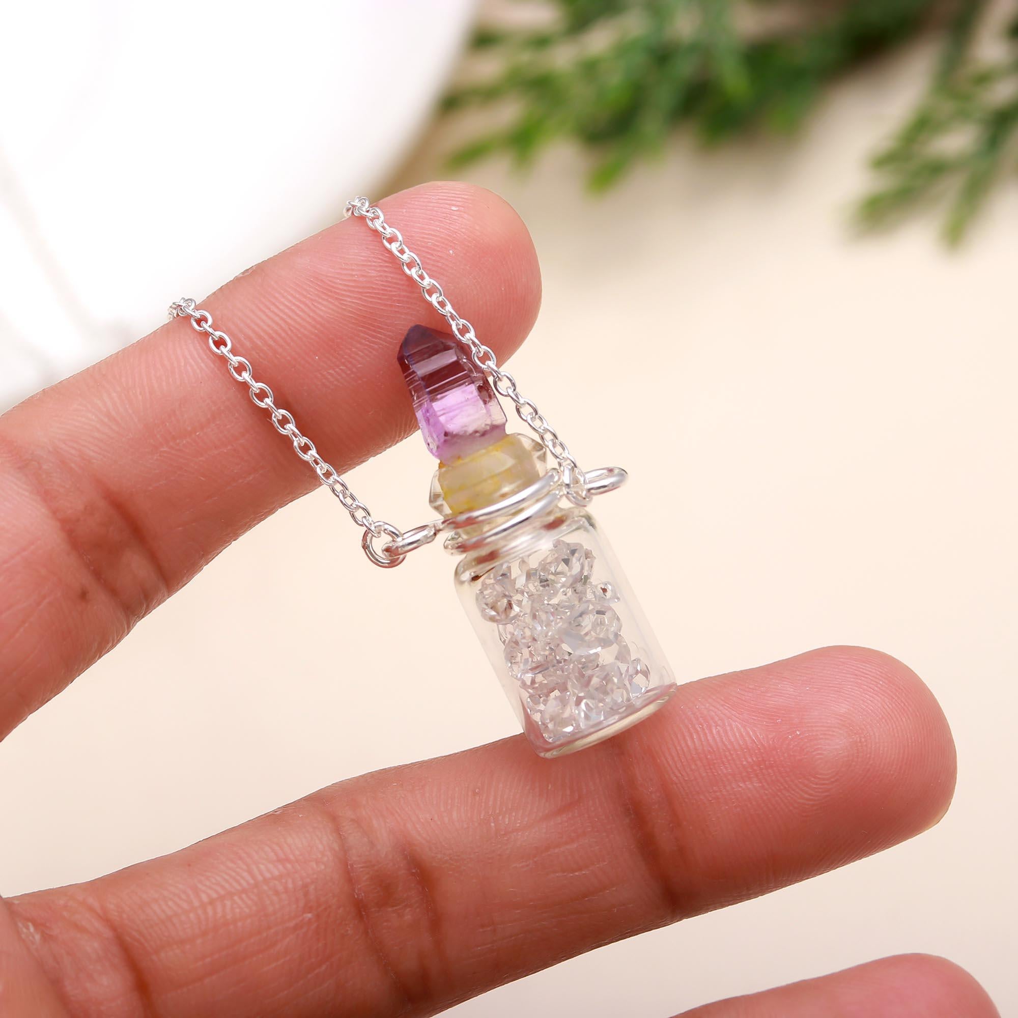 925 Silver Crystal Vial Pendant Necklace