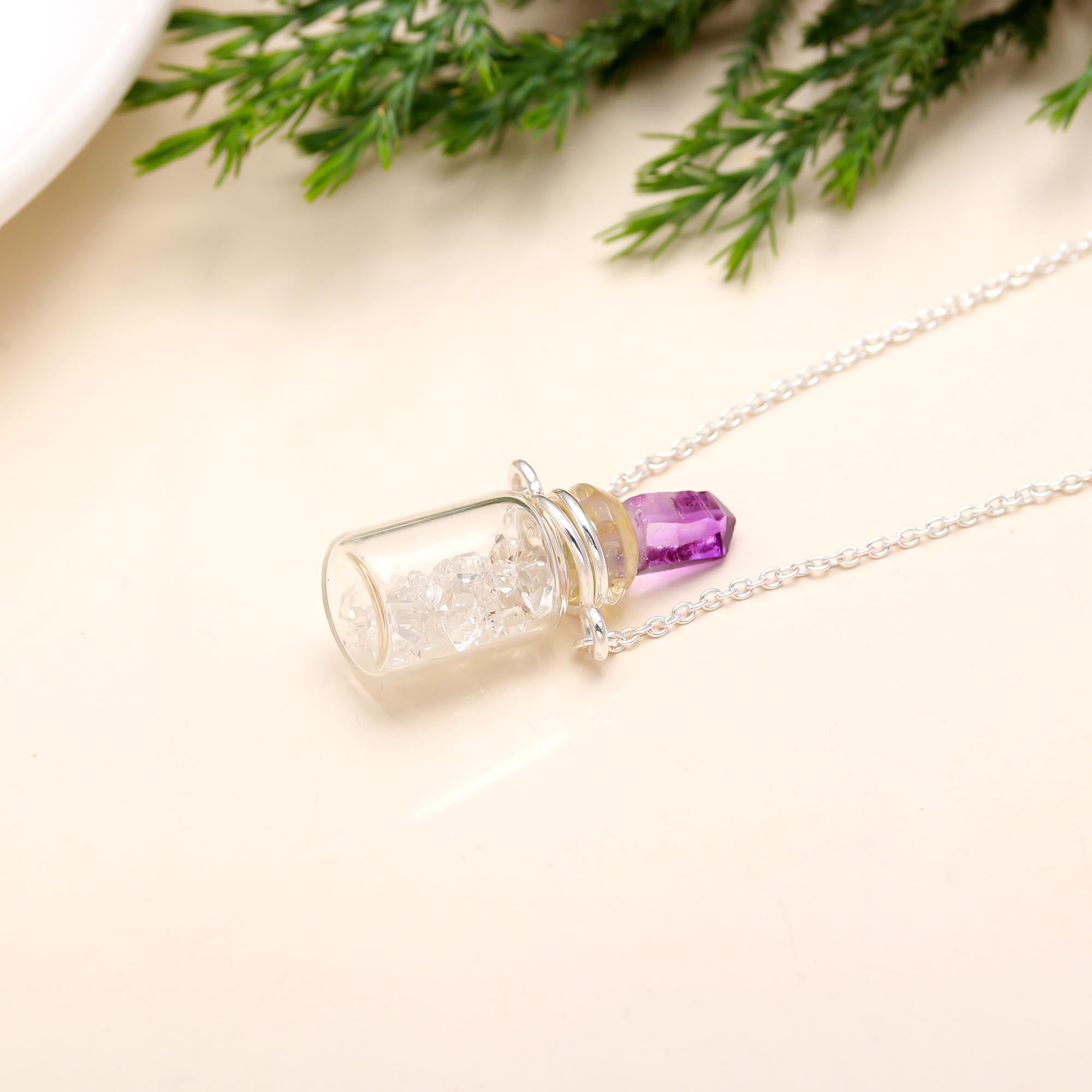 925 Silver Crystal Vial Pendant Necklace