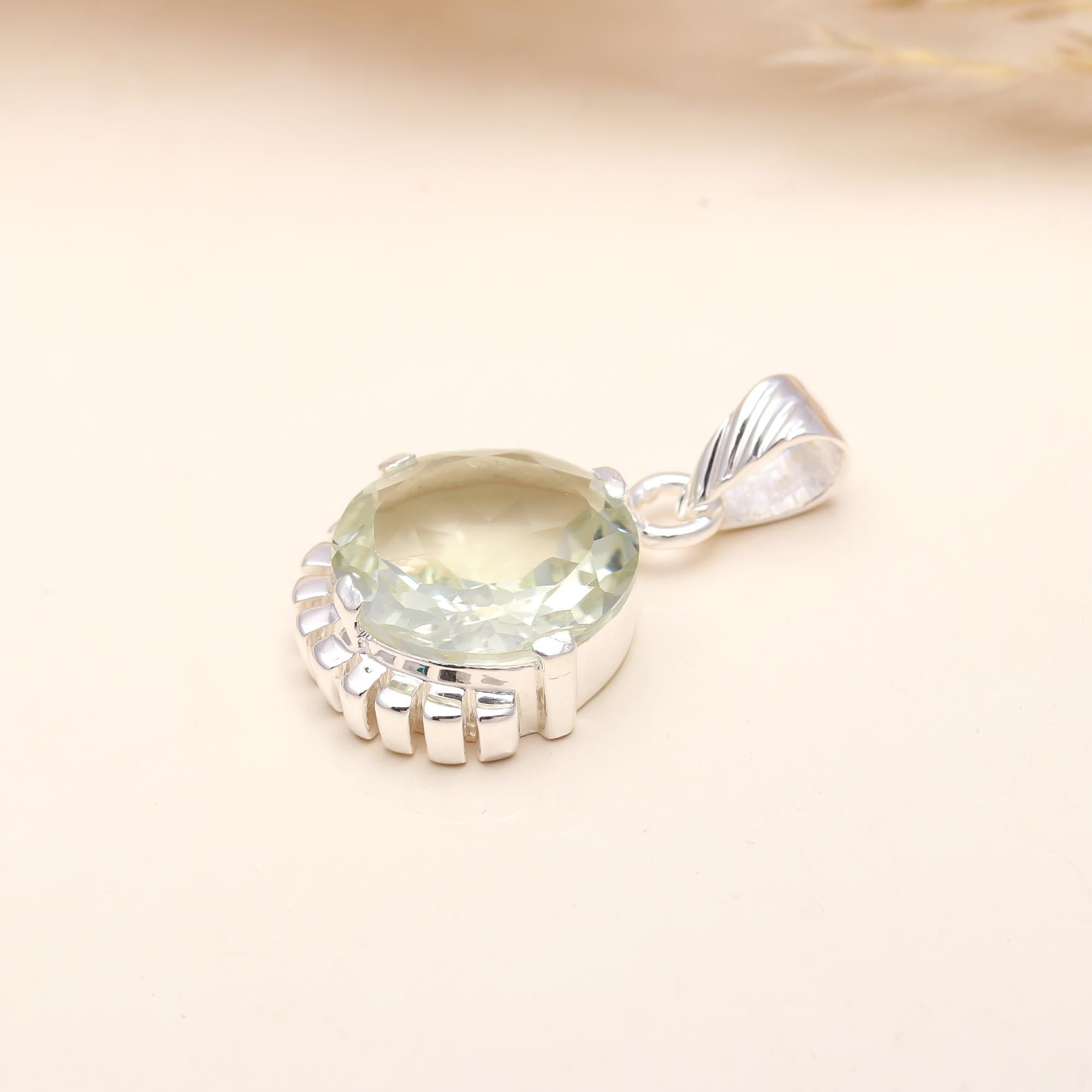 The Green Mist: Green Amethyst Crown Silver Pendant