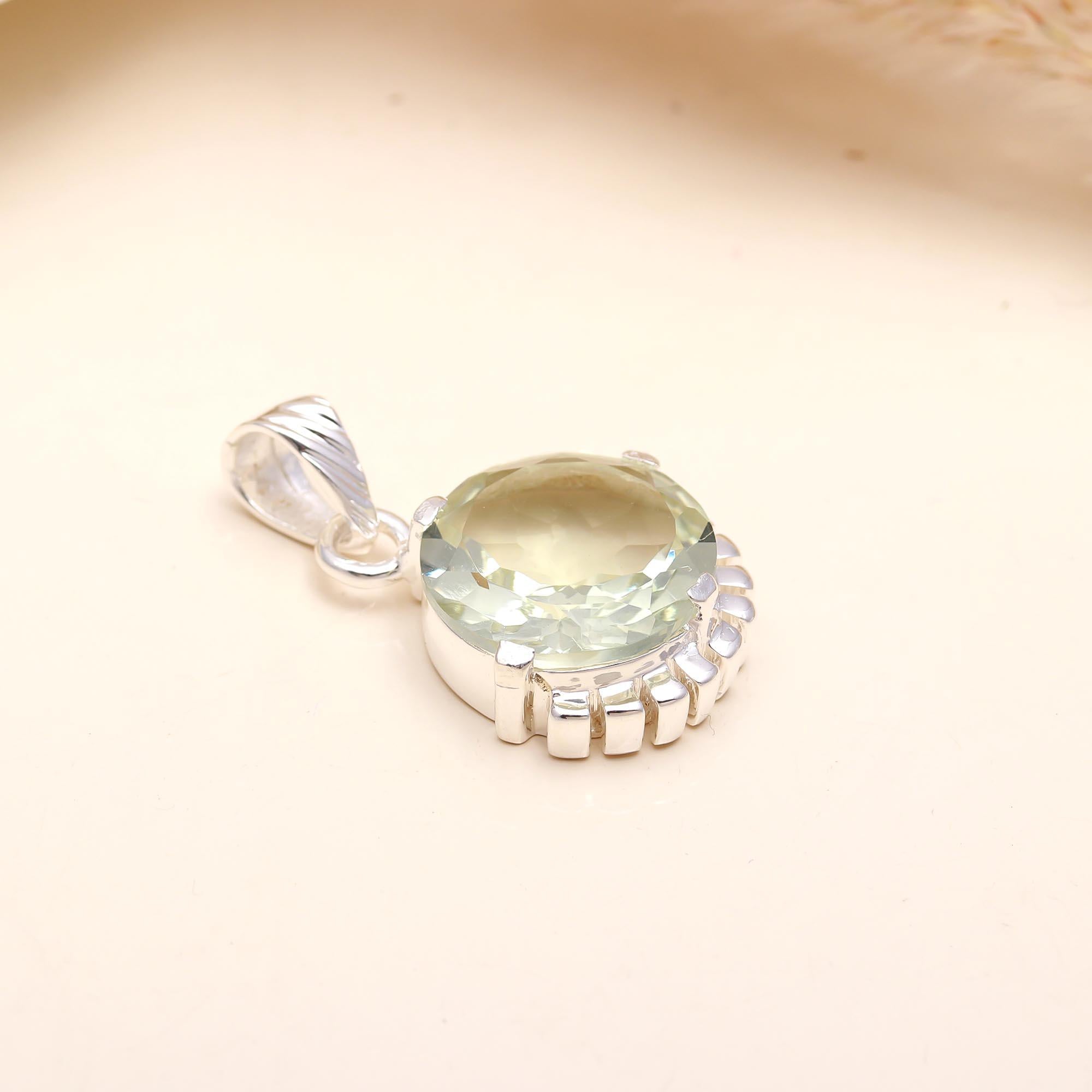 The Green Mist: Green Amethyst Crown Silver Pendant