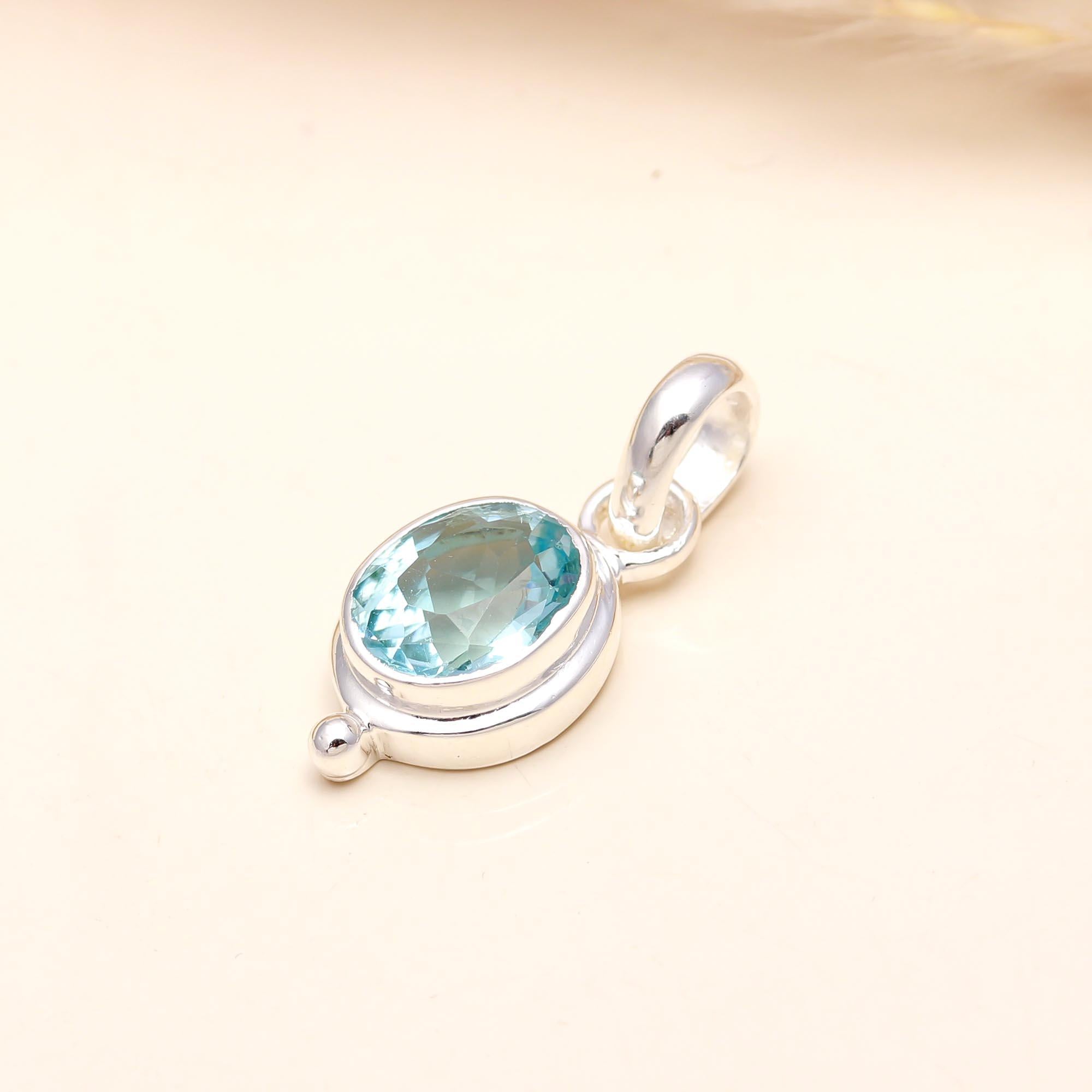 Blue Topaz Oval Shaped Sterling Silver Gemstone Pendant