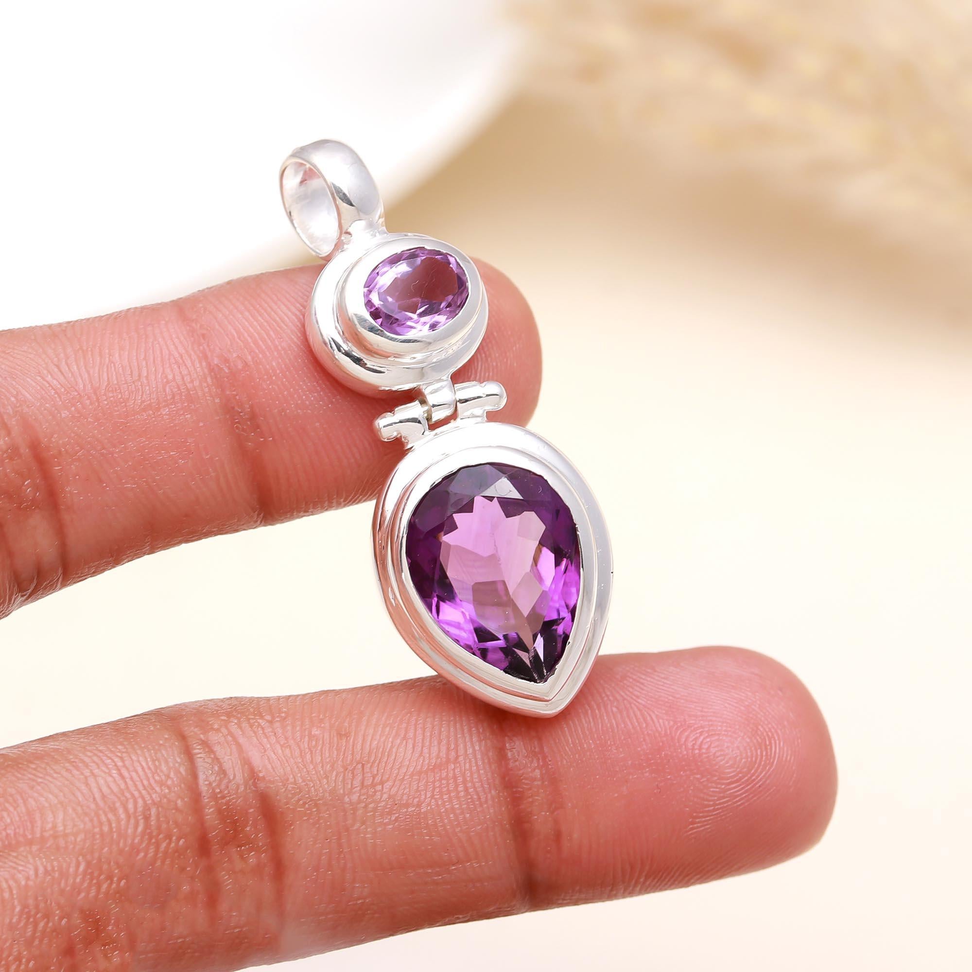 The Purple Duo: Amethyst Double Stone Silver Pendant