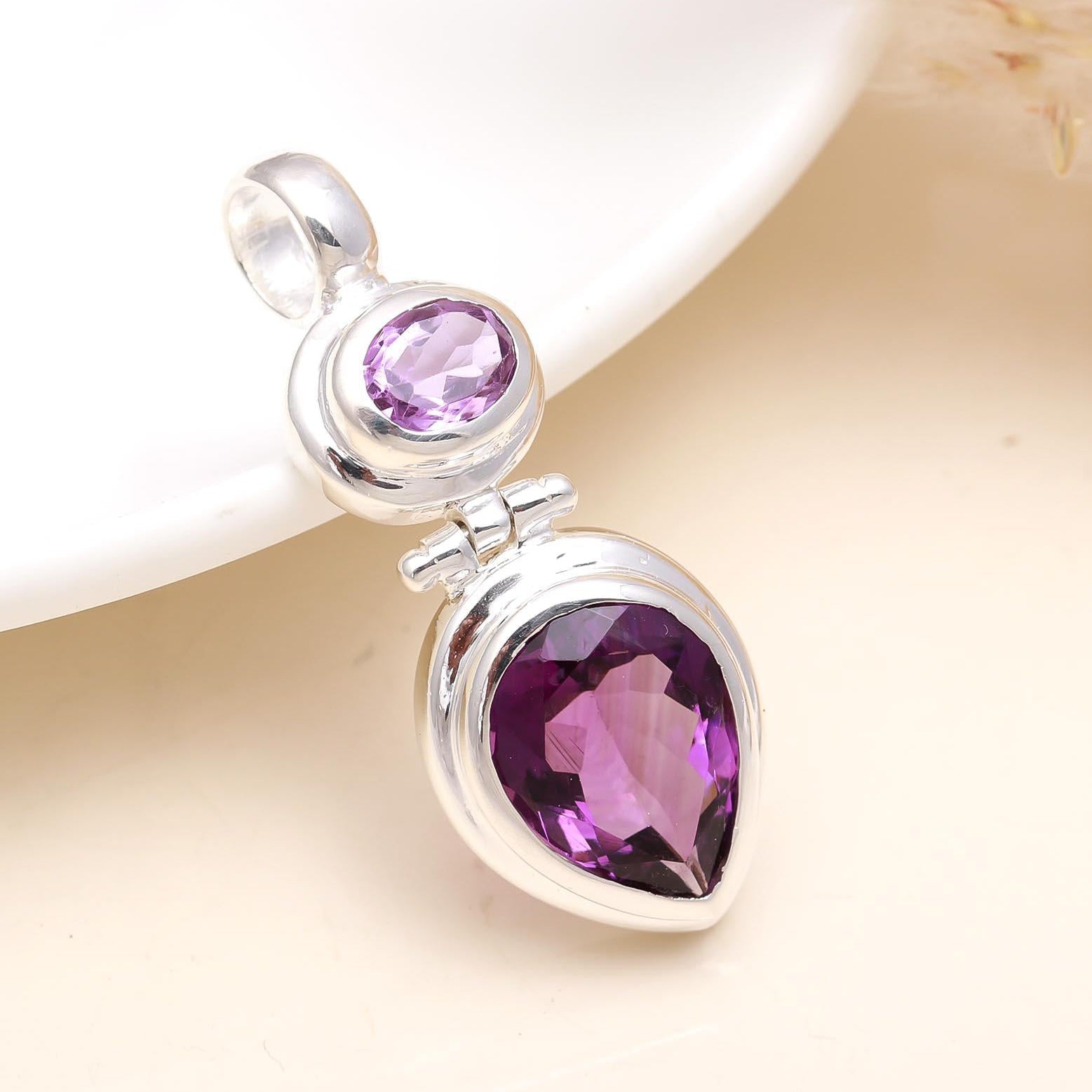 The Purple Duo: Amethyst Double Stone Silver Pendant