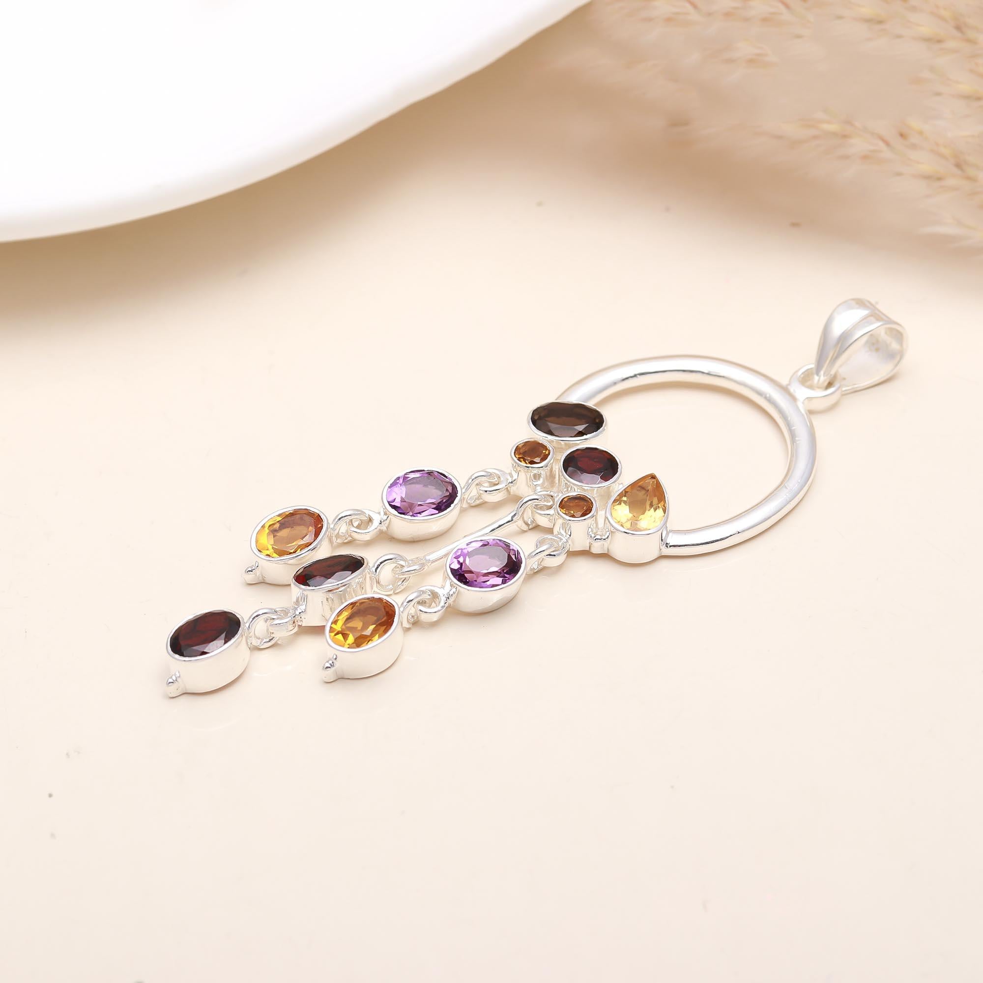 The Chakra Chandelier: Multi-Gemstone Hoop Tassel Pendant