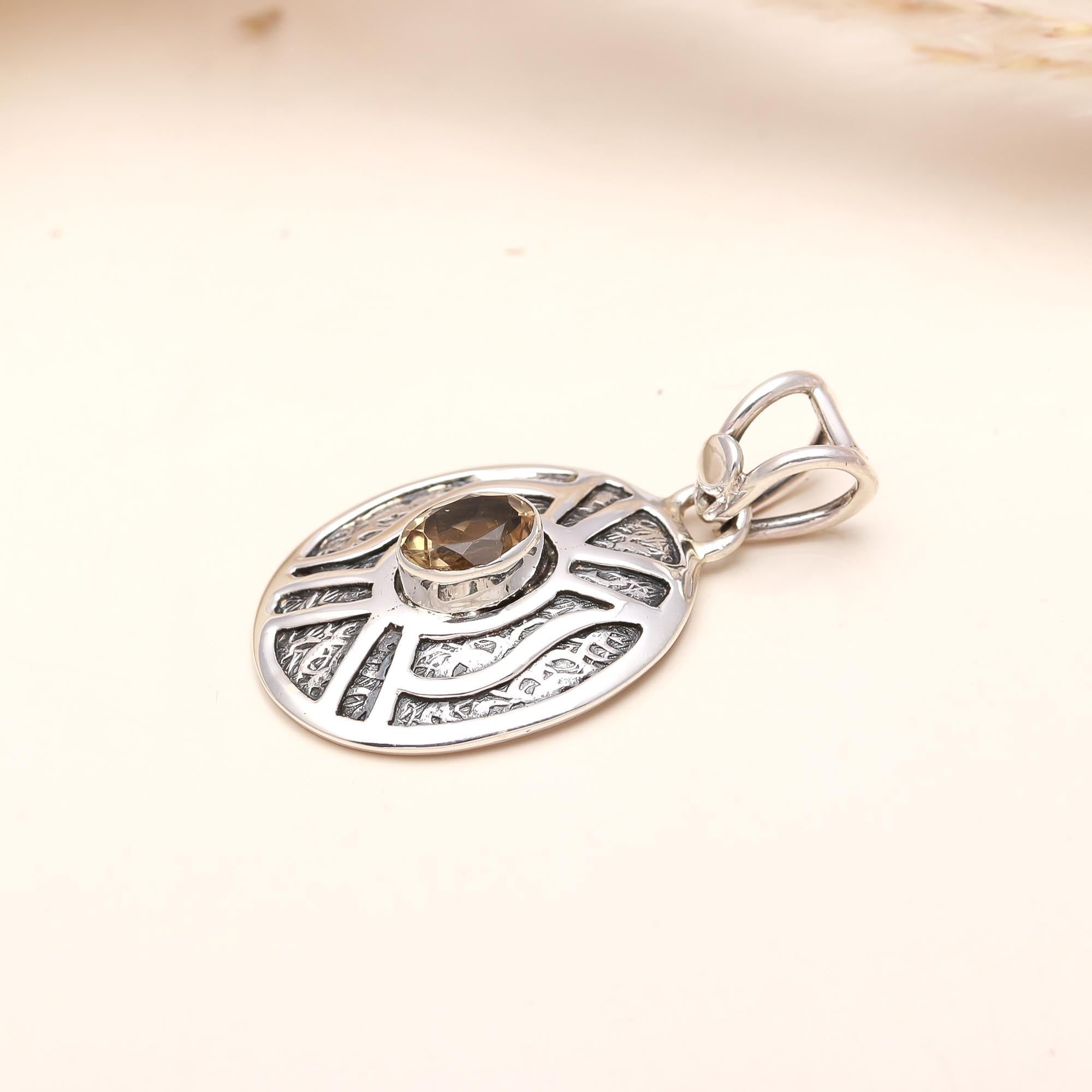 Craft Rose Gold Topaz Faceted Natural Gemstone Silver plated Pendant