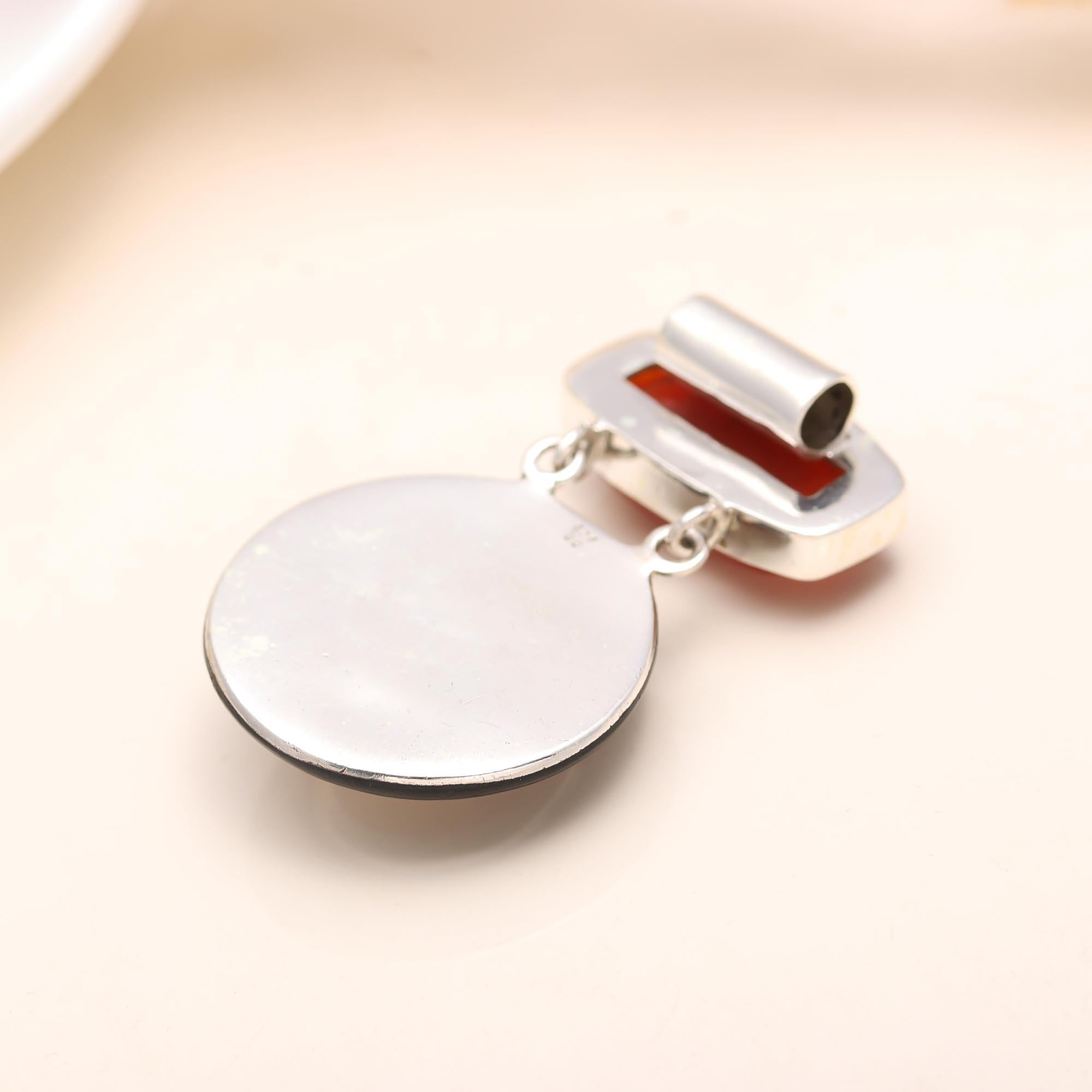 The Fire Ring: Carnelian Black Onyx Drop Silver Pendant