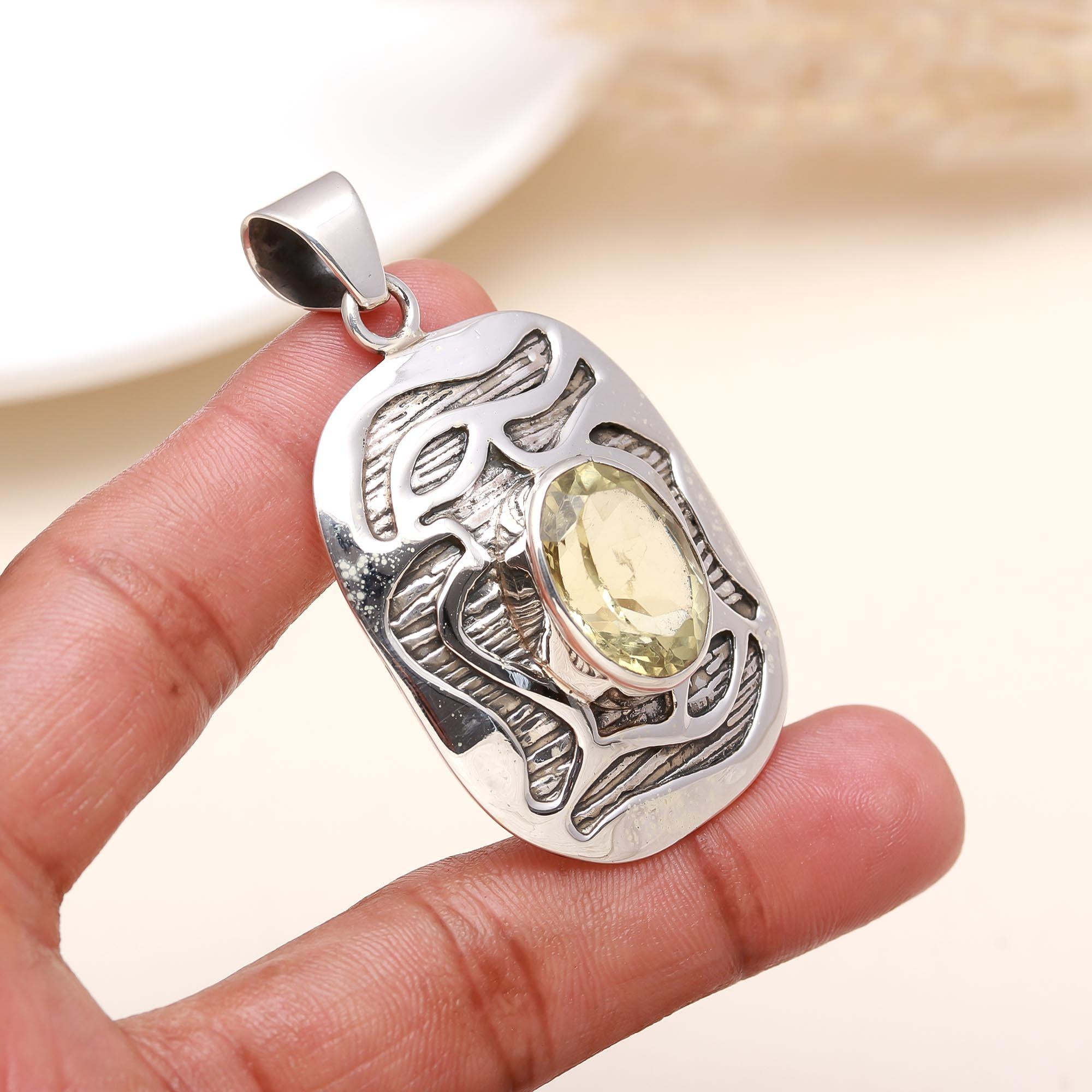 Vintage Citrine Pendant in 925 Sterling Silver