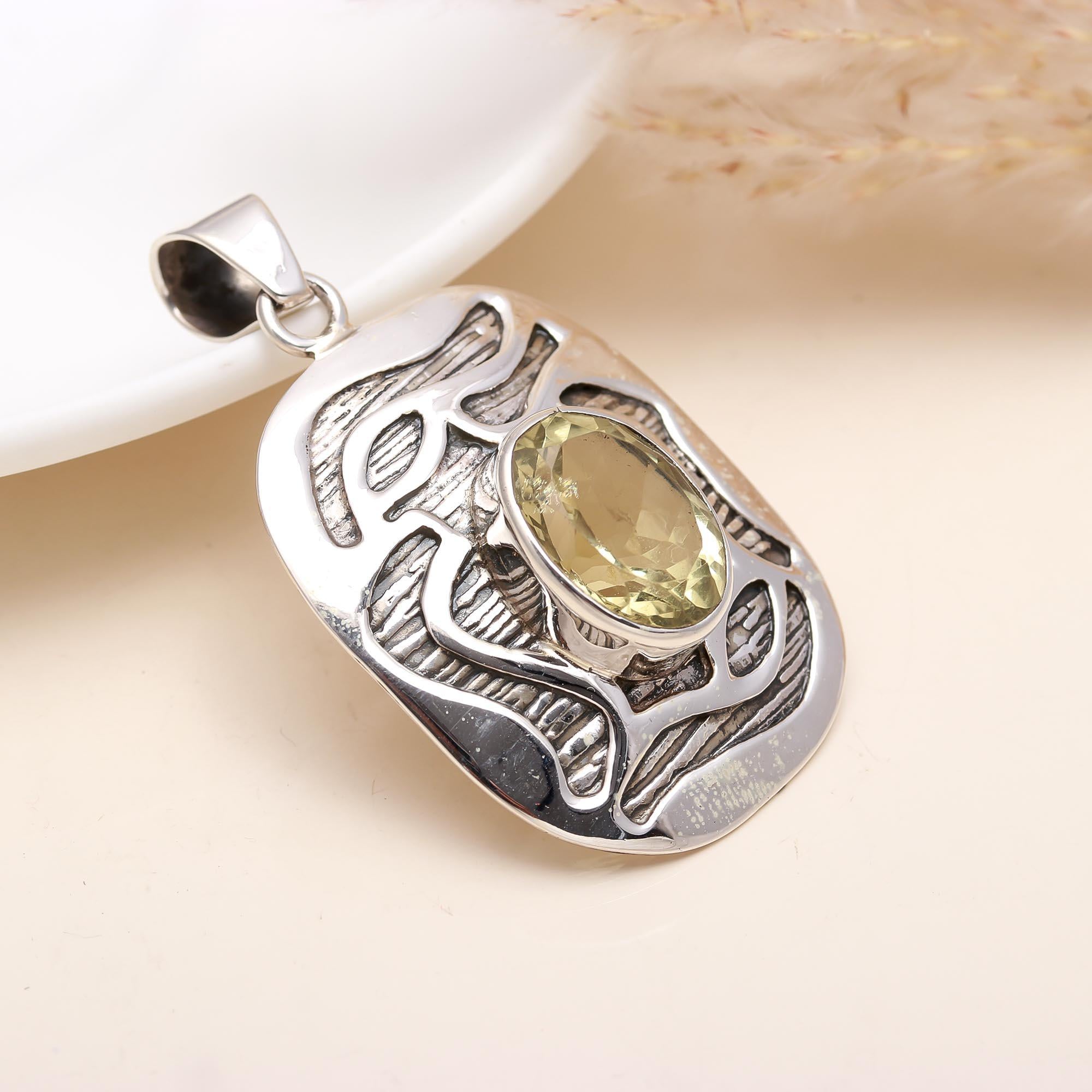 Vintage Citrine Pendant in 925 Sterling Silver