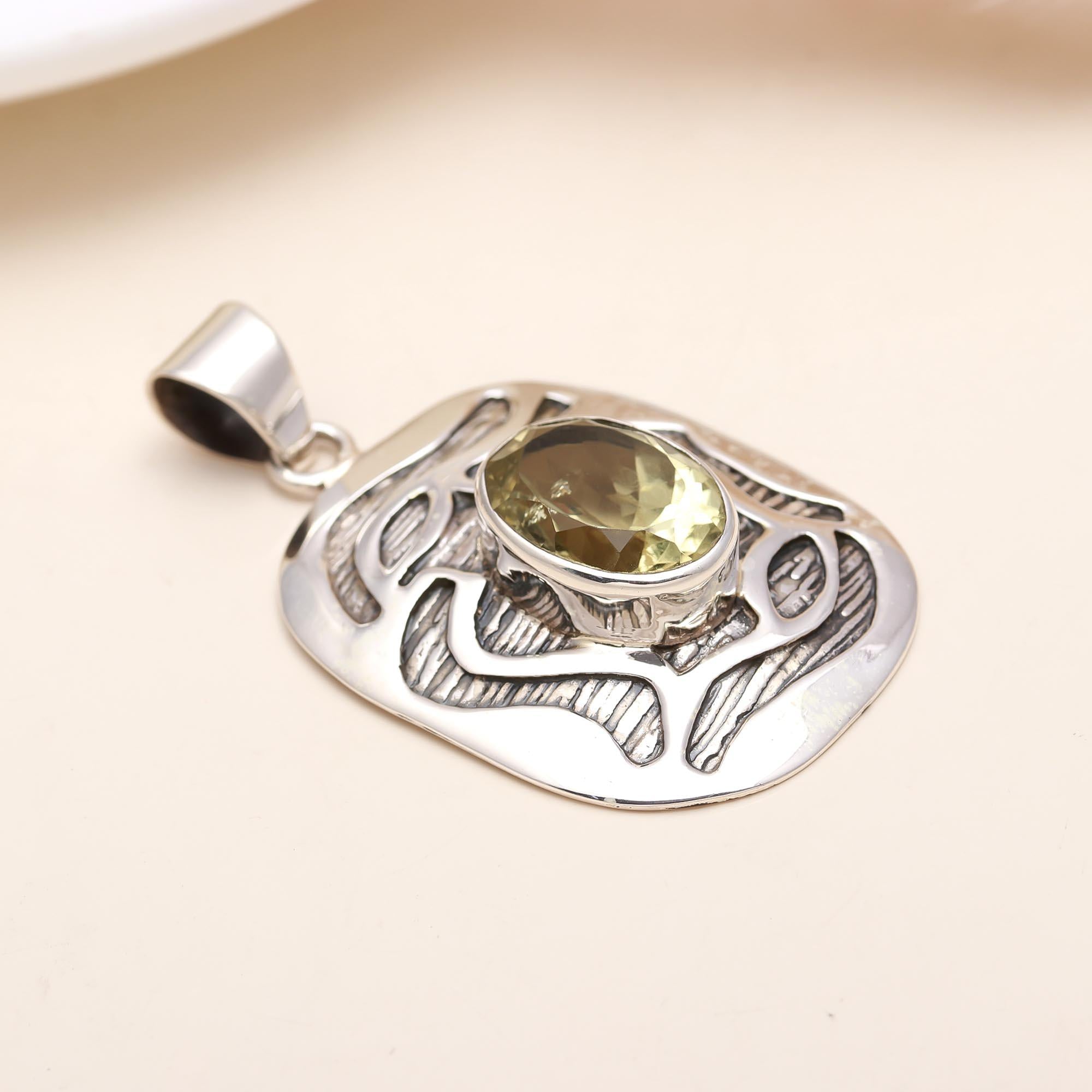 Vintage Citrine Pendant in 925 Sterling Silver