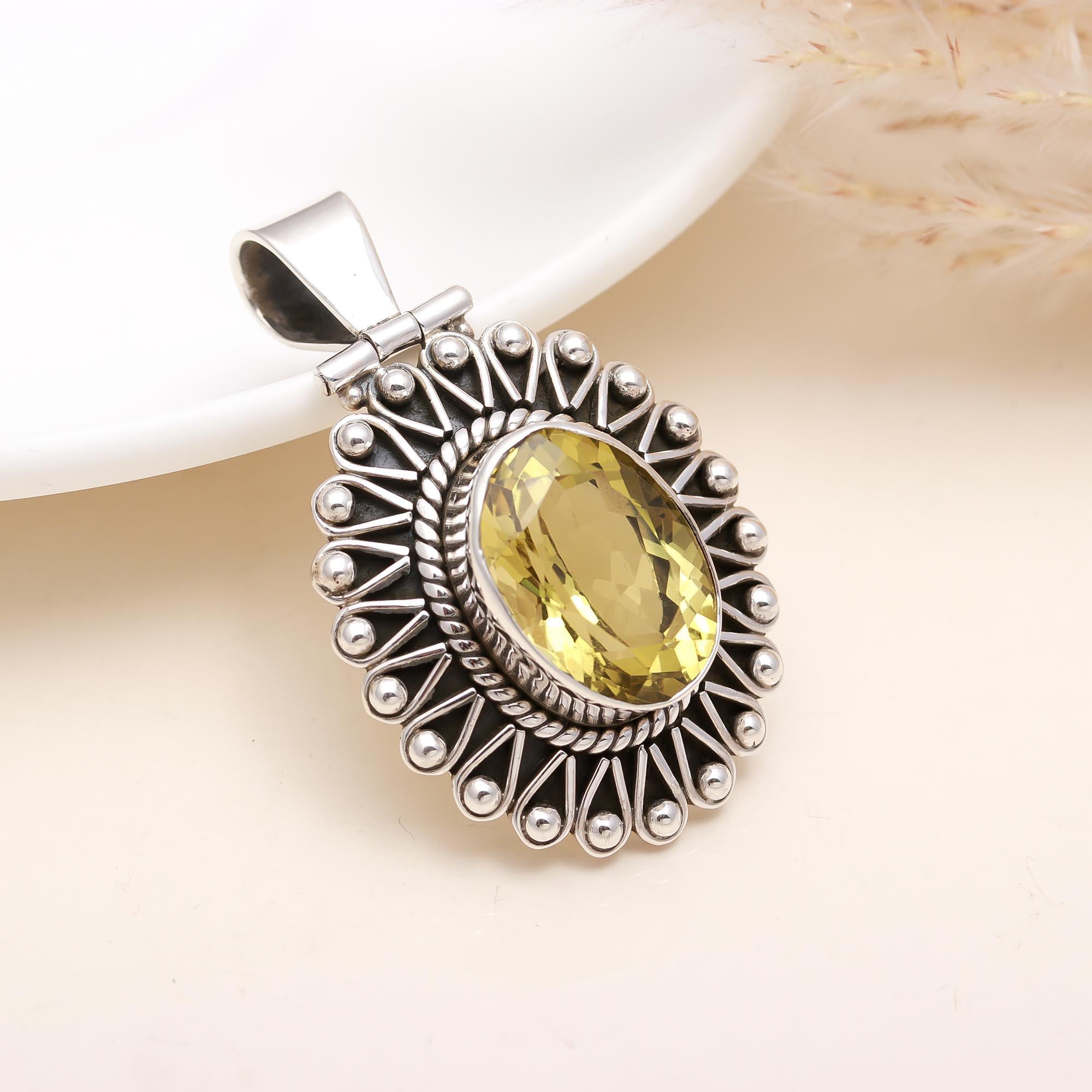 Solid 925 Sterling Silver Citrine Pendant