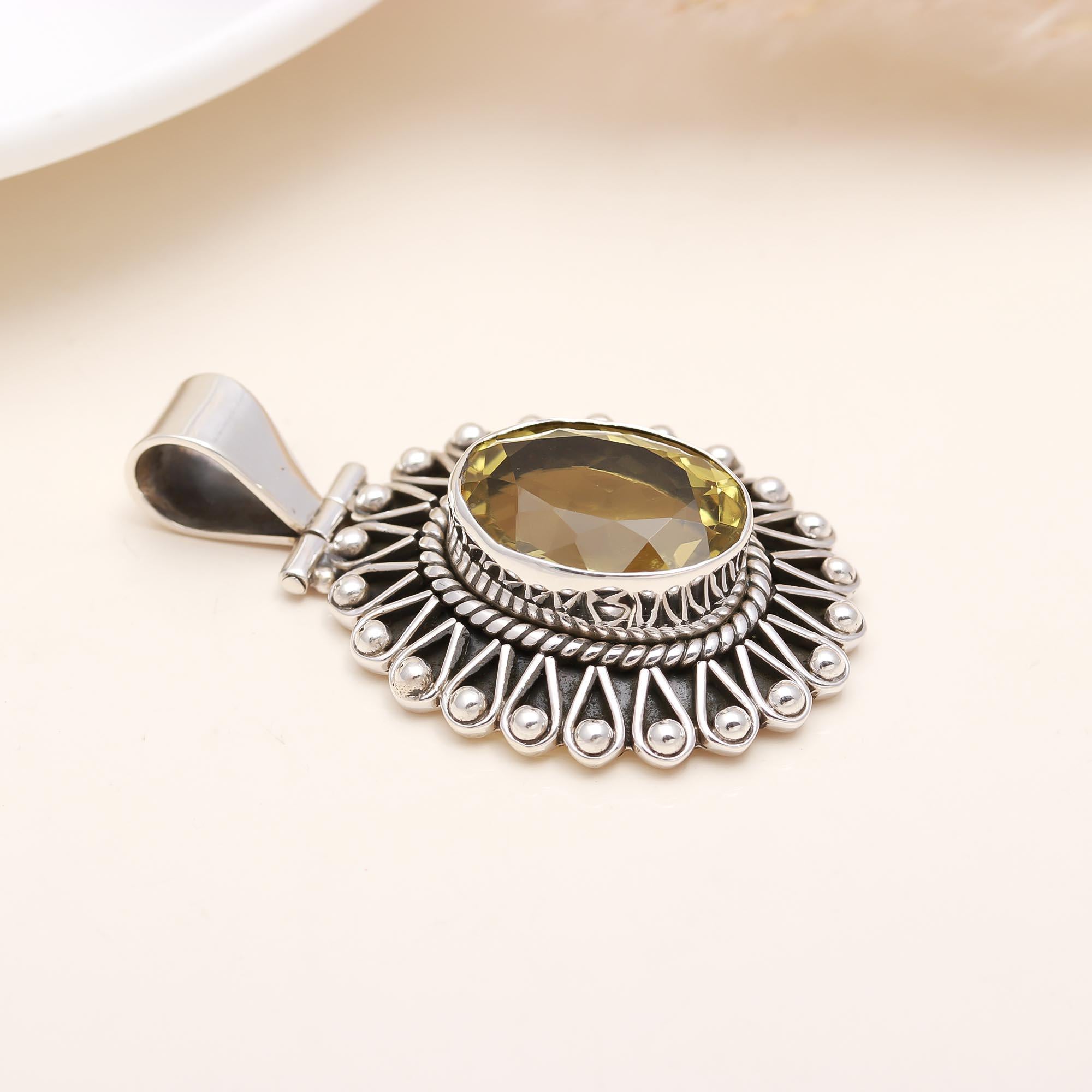 Solid 925 Sterling Silver Citrine Pendant