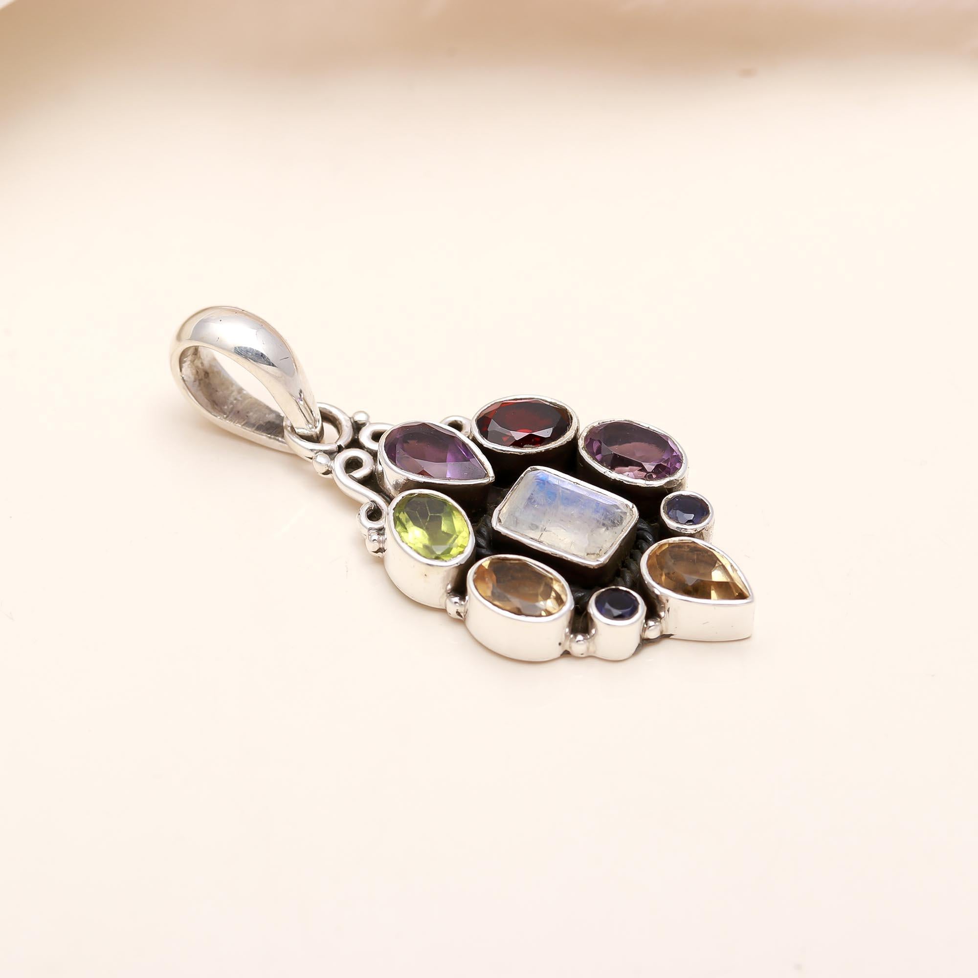 Multi-Gemstone Radiance Pendant in 925 Sterling Silver