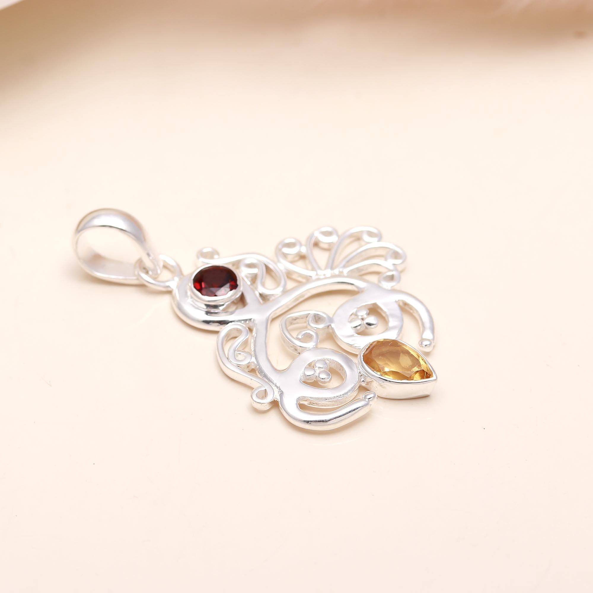 Citrine Garnet 925 Sterling Silver Pendant