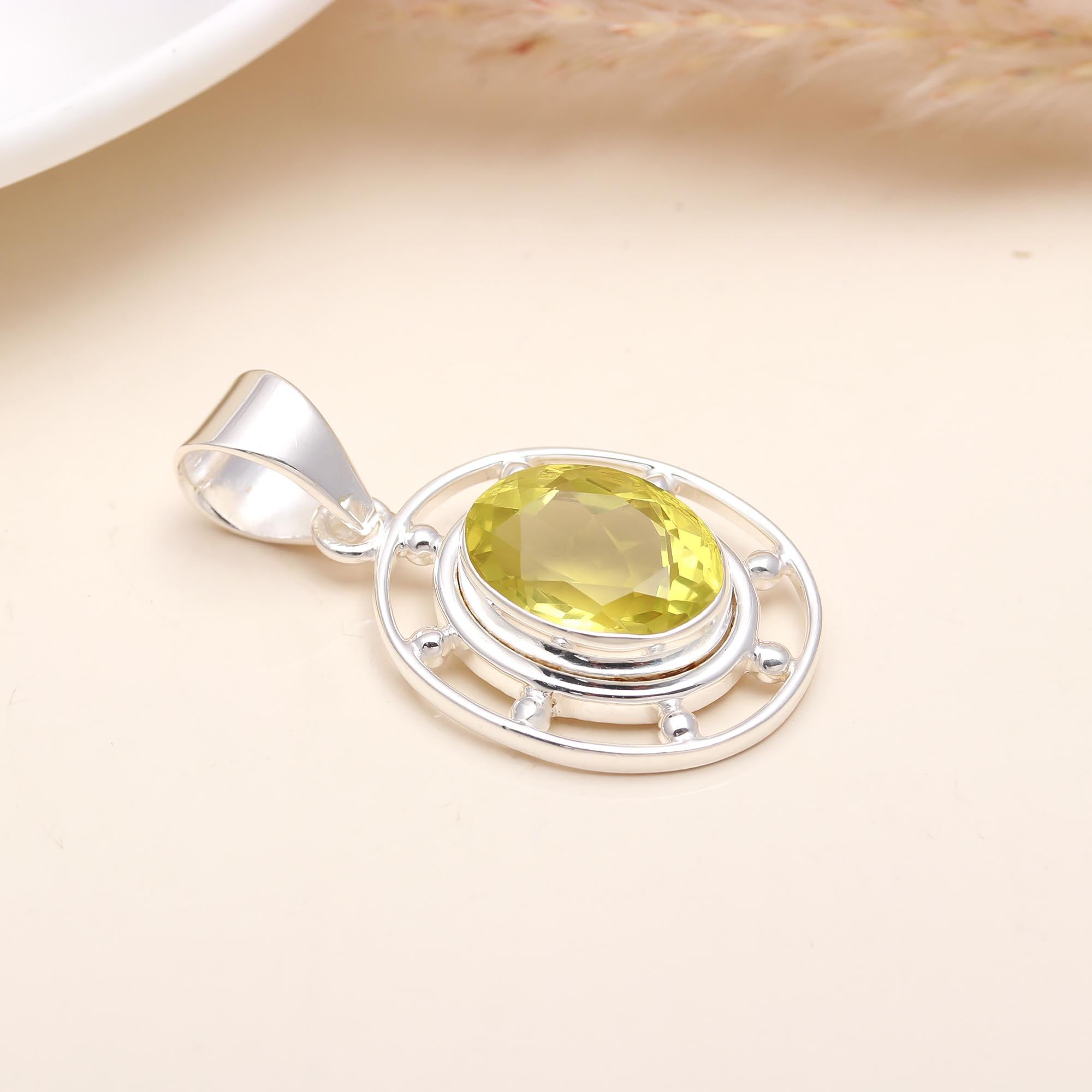 Lemon Quartz Gemstone Sterling Silver Pendant