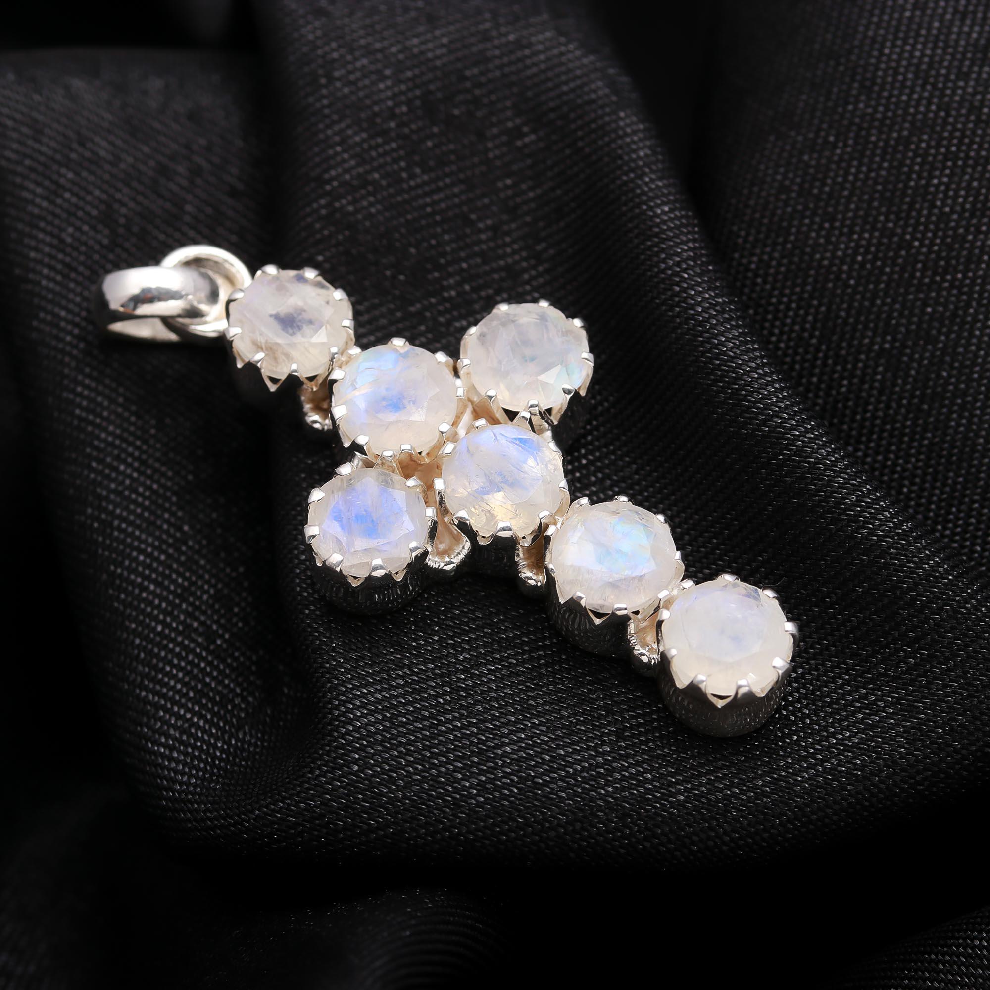 Handmade Moonstone Prong Cross Birthstone Pendant
