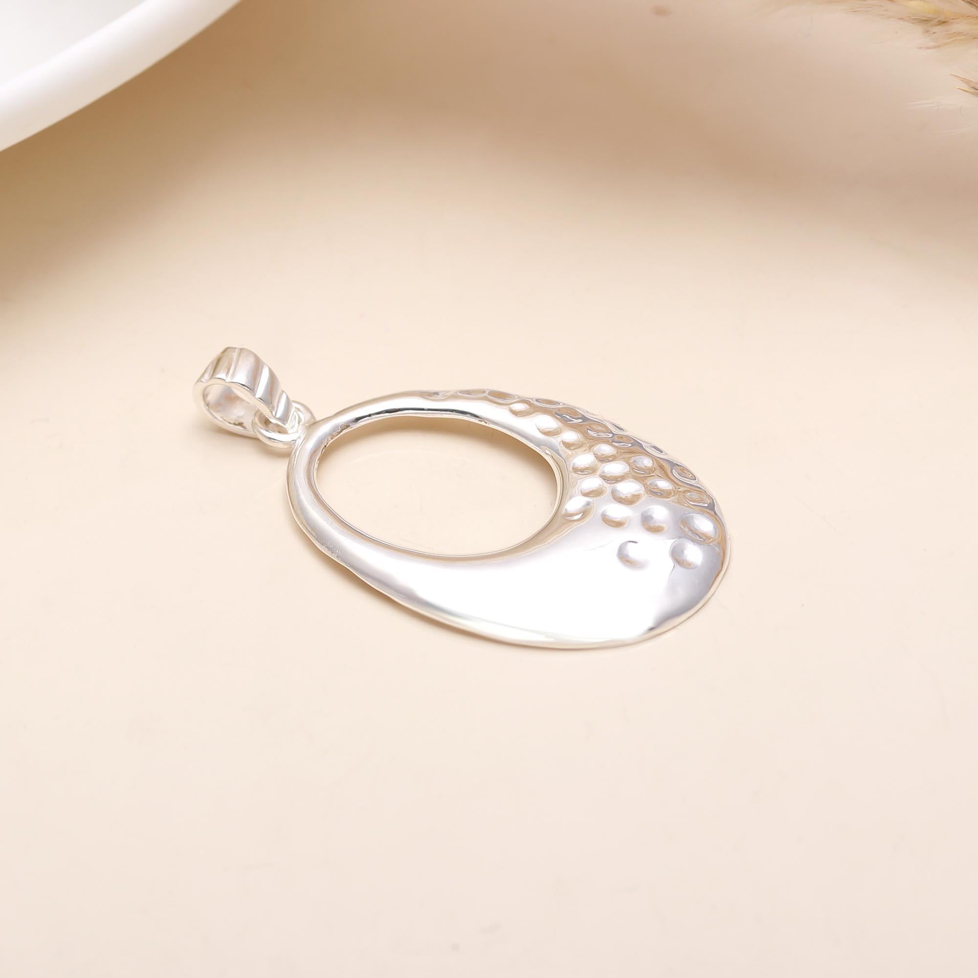 The Open Oval: Hammered Open Loop Silver Pendant