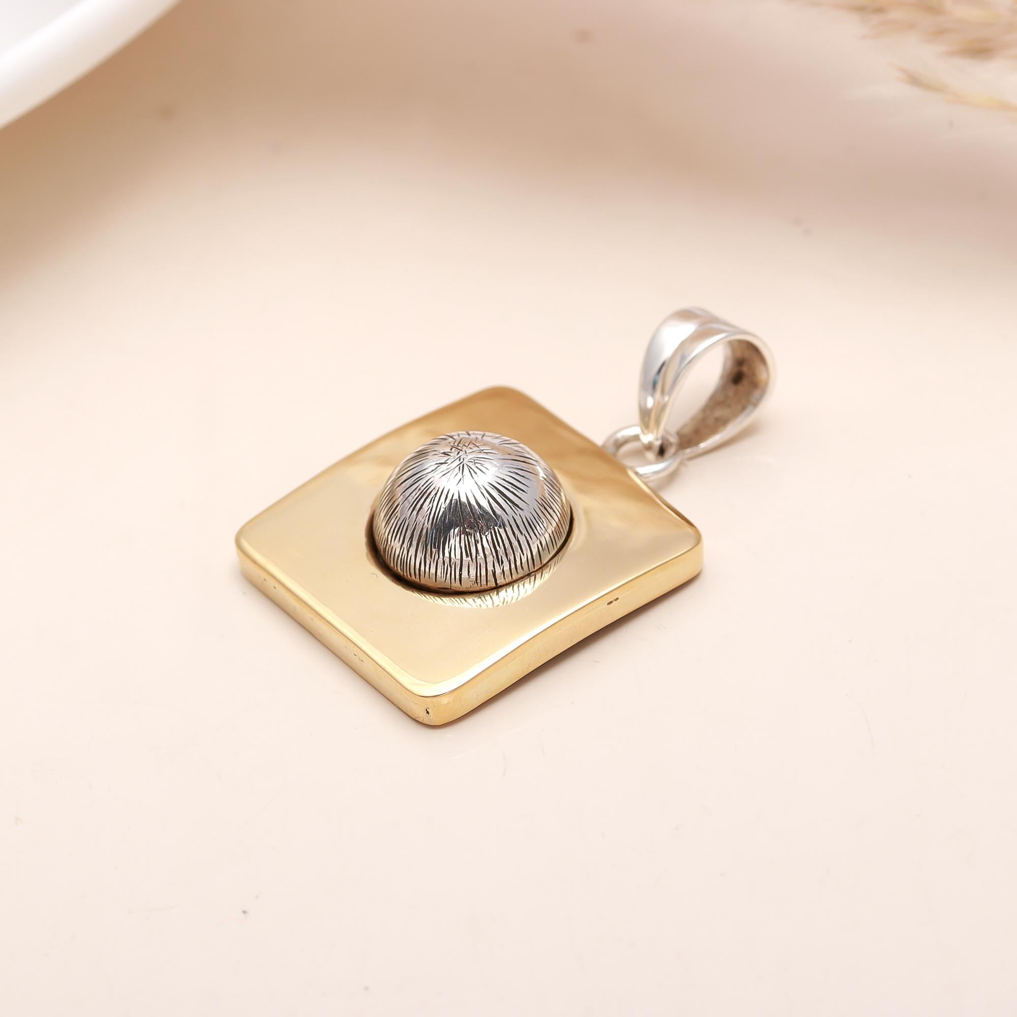 Golden And Sterling Silver Squared Shape Pendant