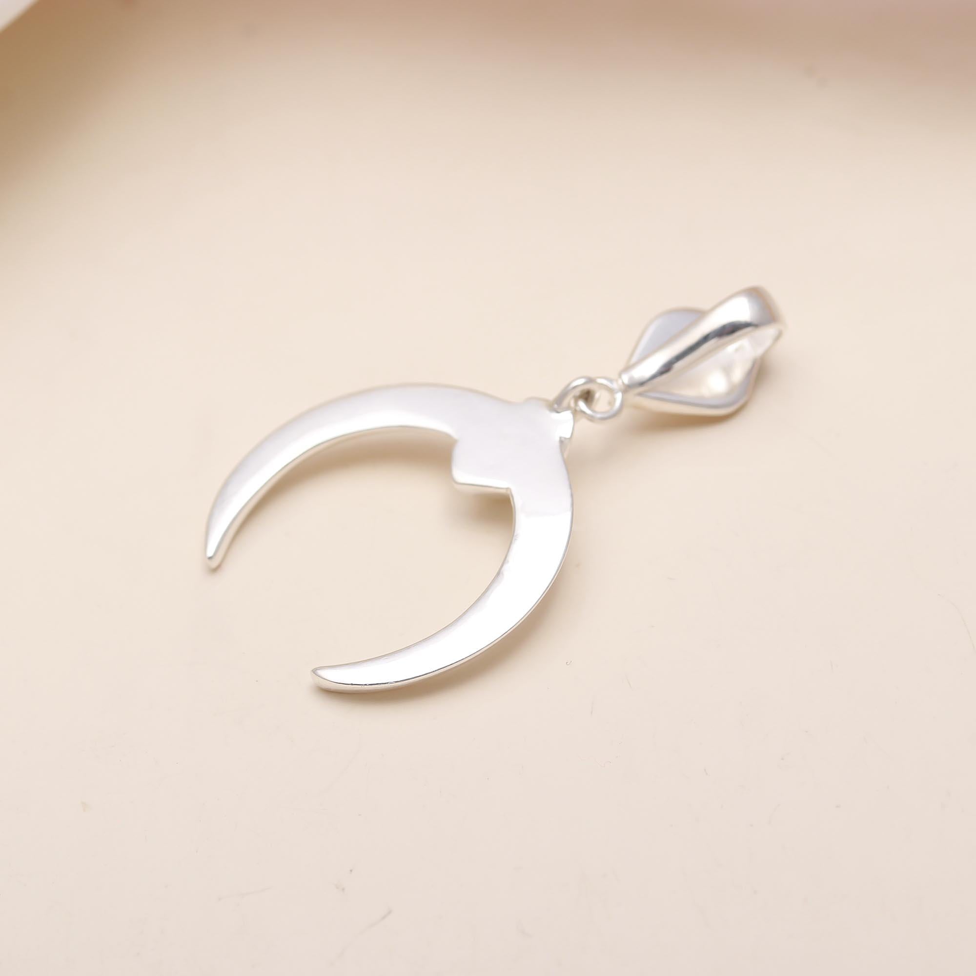 The Double Horn: Crescent Horn Tusk Silver Pendant